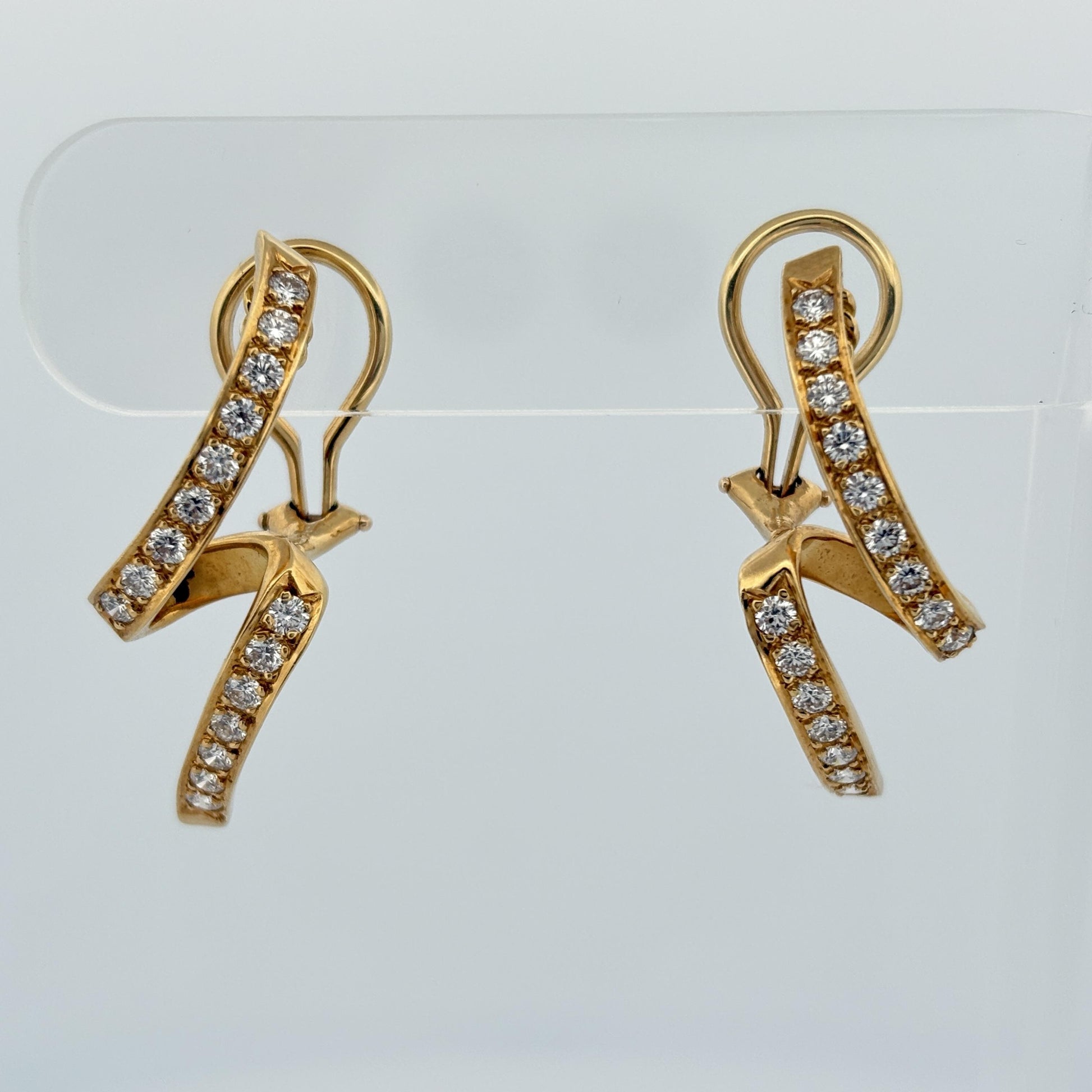 Estate Dankner Ribbon Stiletto Diamond Earrings in 18k Yellow Gold