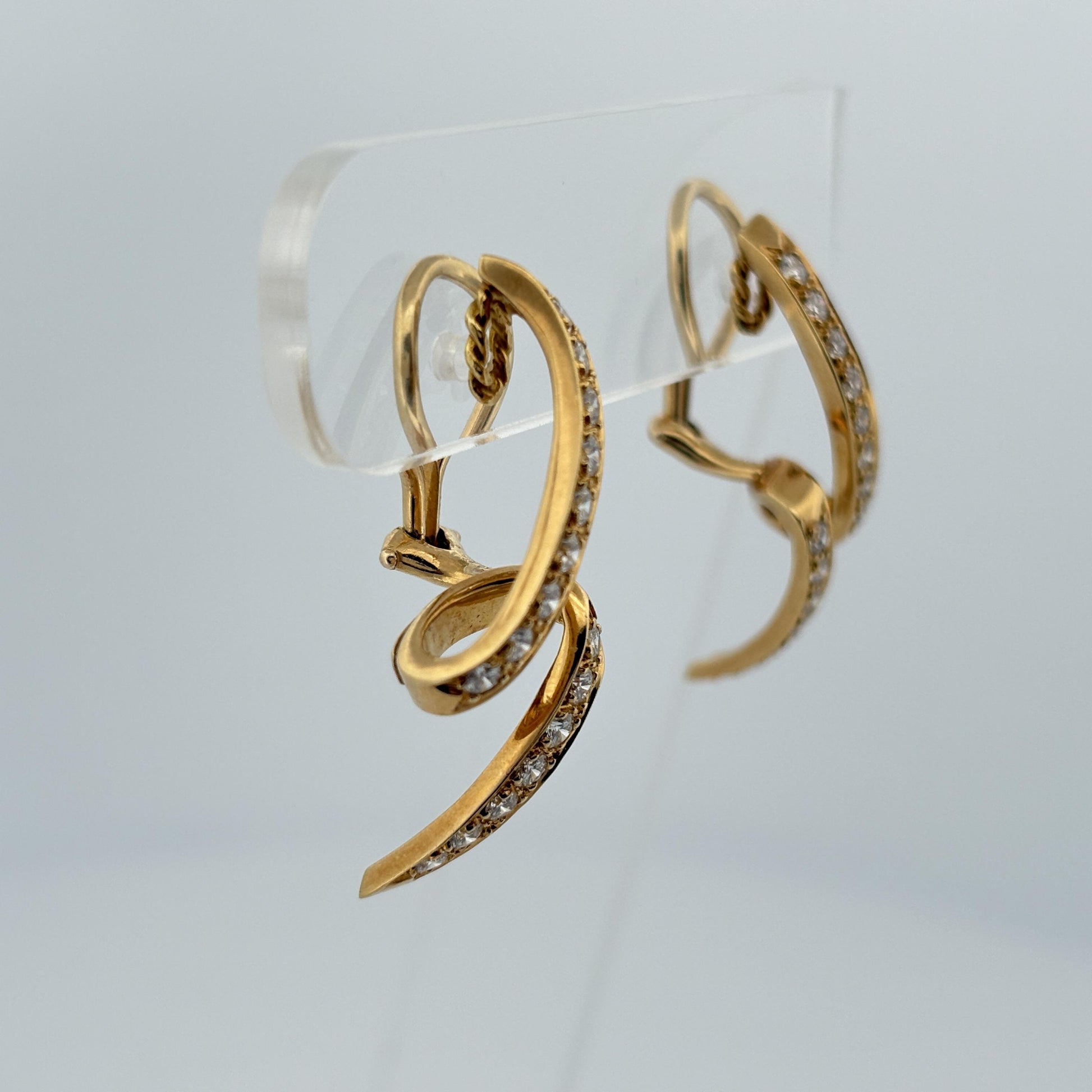 Estate Dankner Ribbon Stiletto Diamond Earrings in 18k Yellow Gold