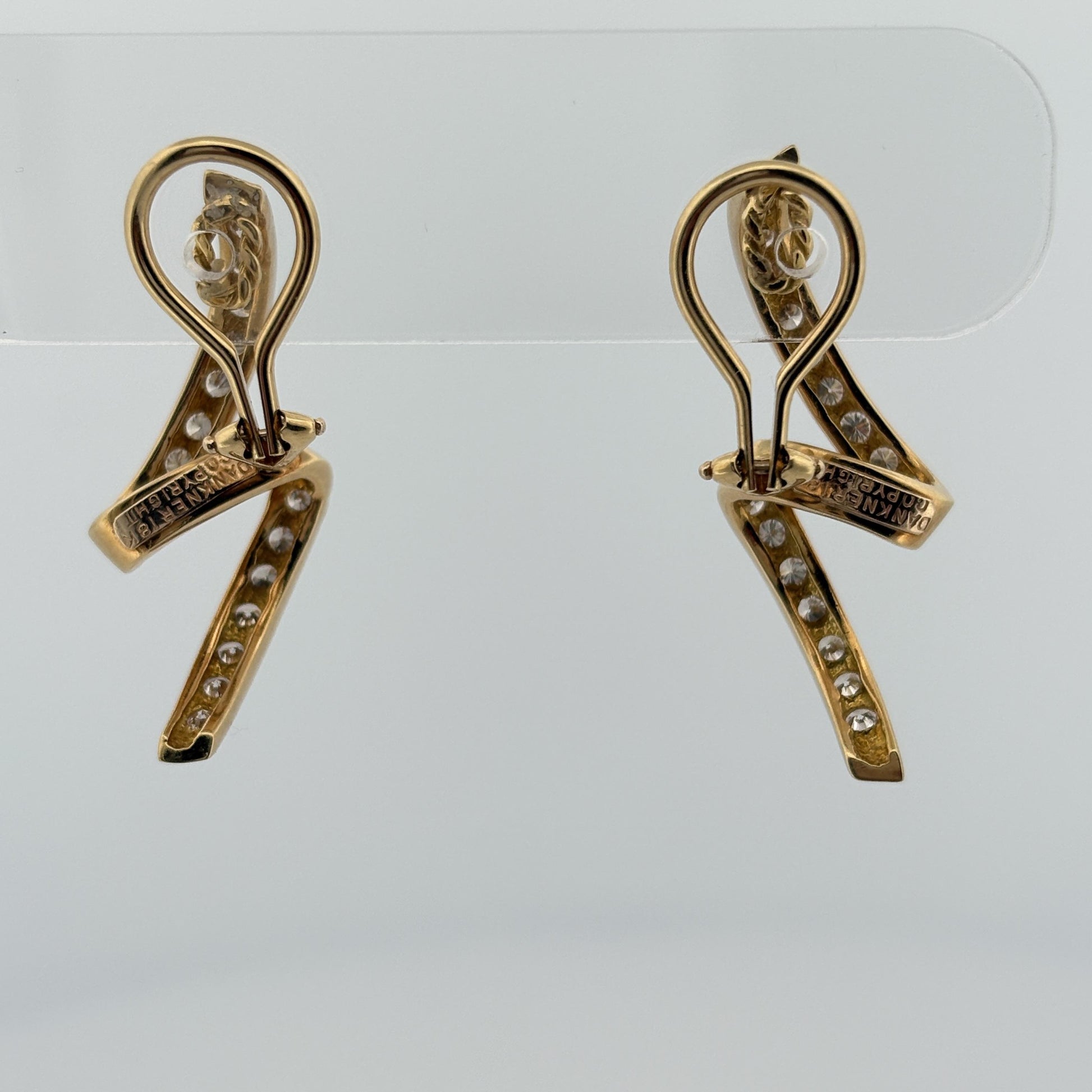 Estate Dankner Ribbon Stiletto Diamond Earrings in 18k Yellow Gold