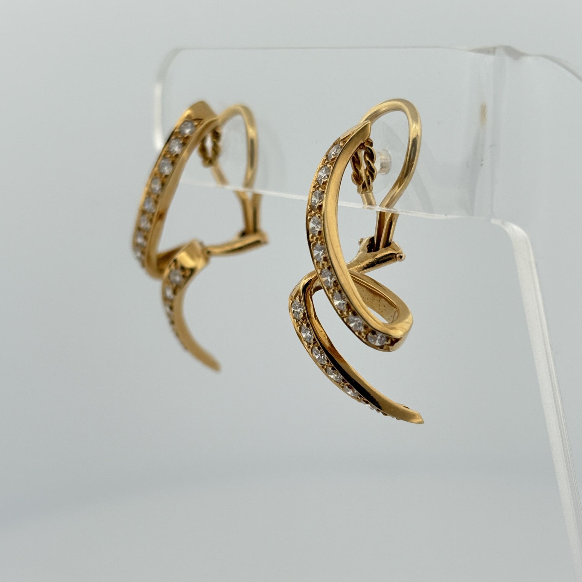 Estate Dankner Ribbon Stiletto Diamond Earrings in 18k Yellow Gold