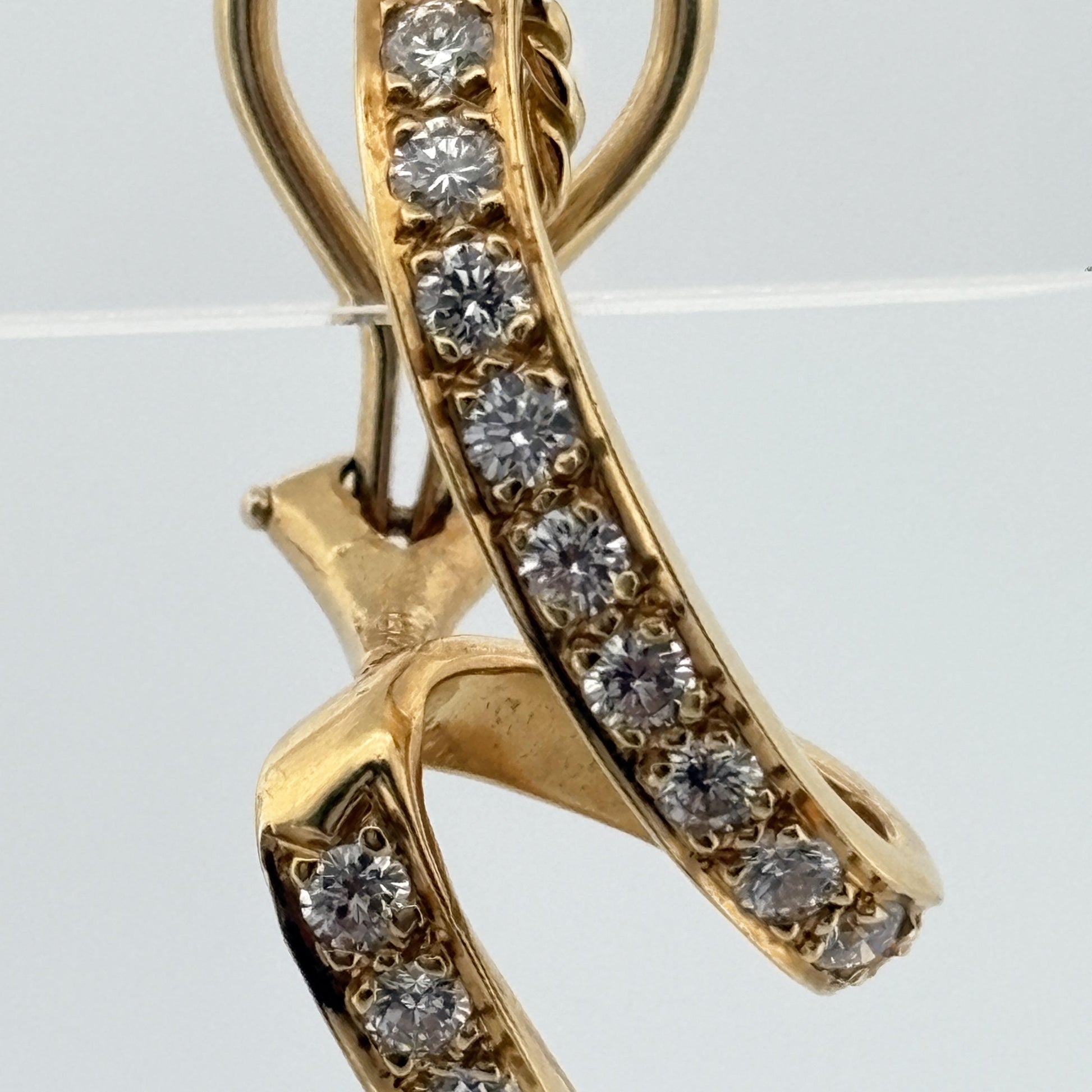 Estate Dankner Ribbon Stiletto Diamond Earrings in 18k Yellow Gold