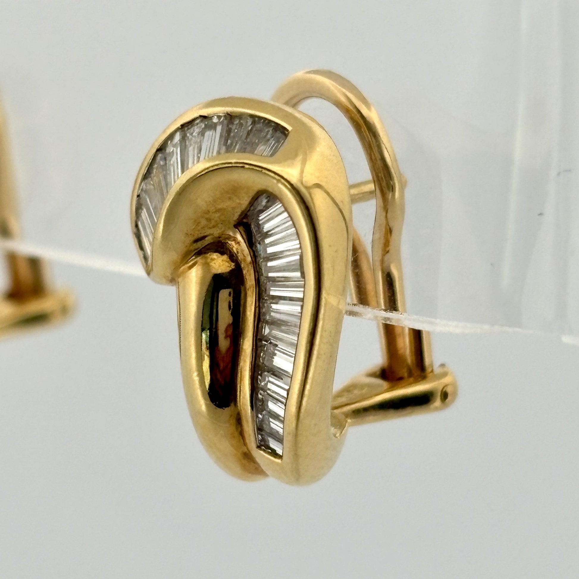 Estate 1.25ctw Diamond Baguette Channel-Set 18k Yellow Gold Earrings