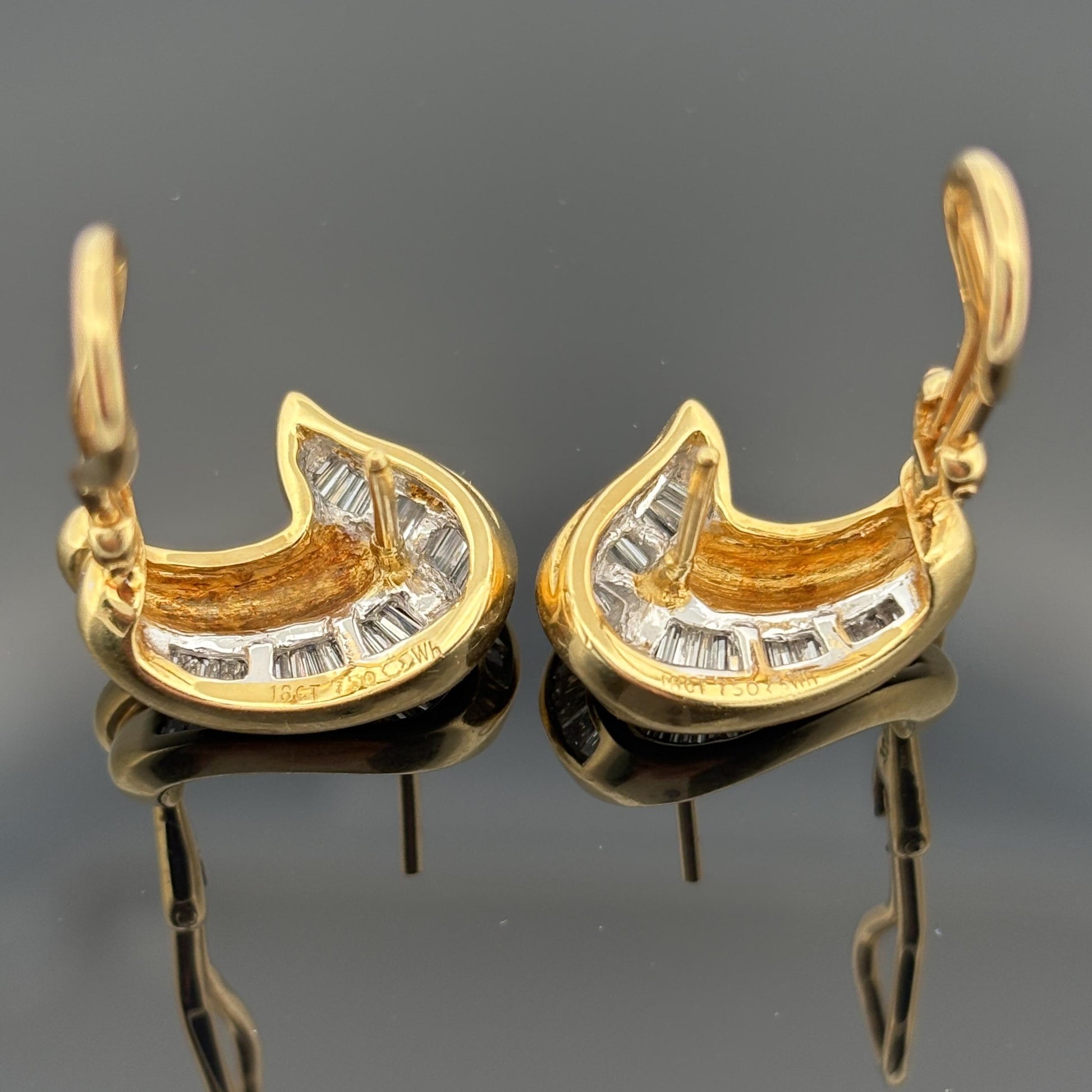 Estate 1.25ctw Diamond Baguette Channel-Set 18k Yellow Gold Earrings