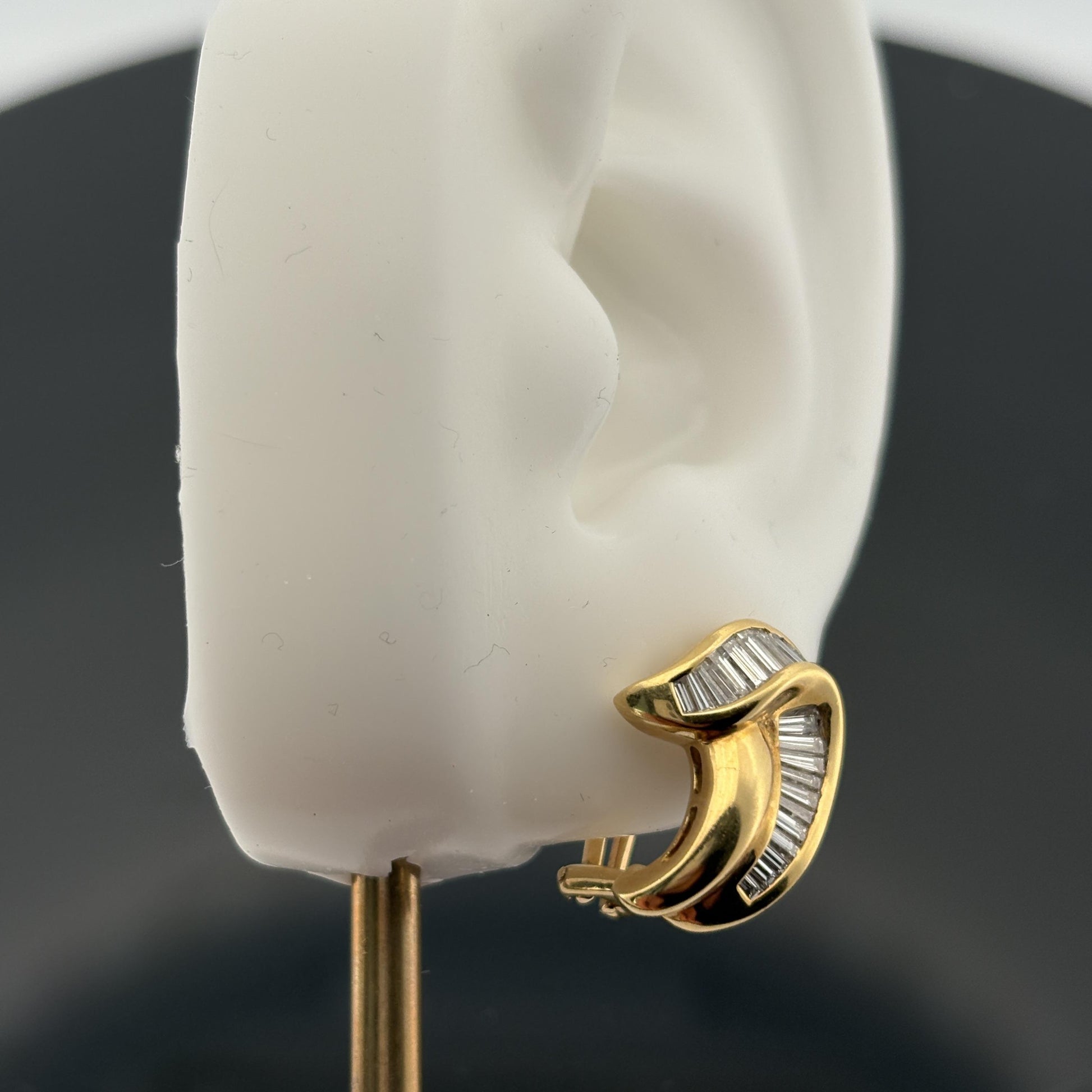Estate 1.25ctw Diamond Baguette Channel-Set 18k Yellow Gold Earrings