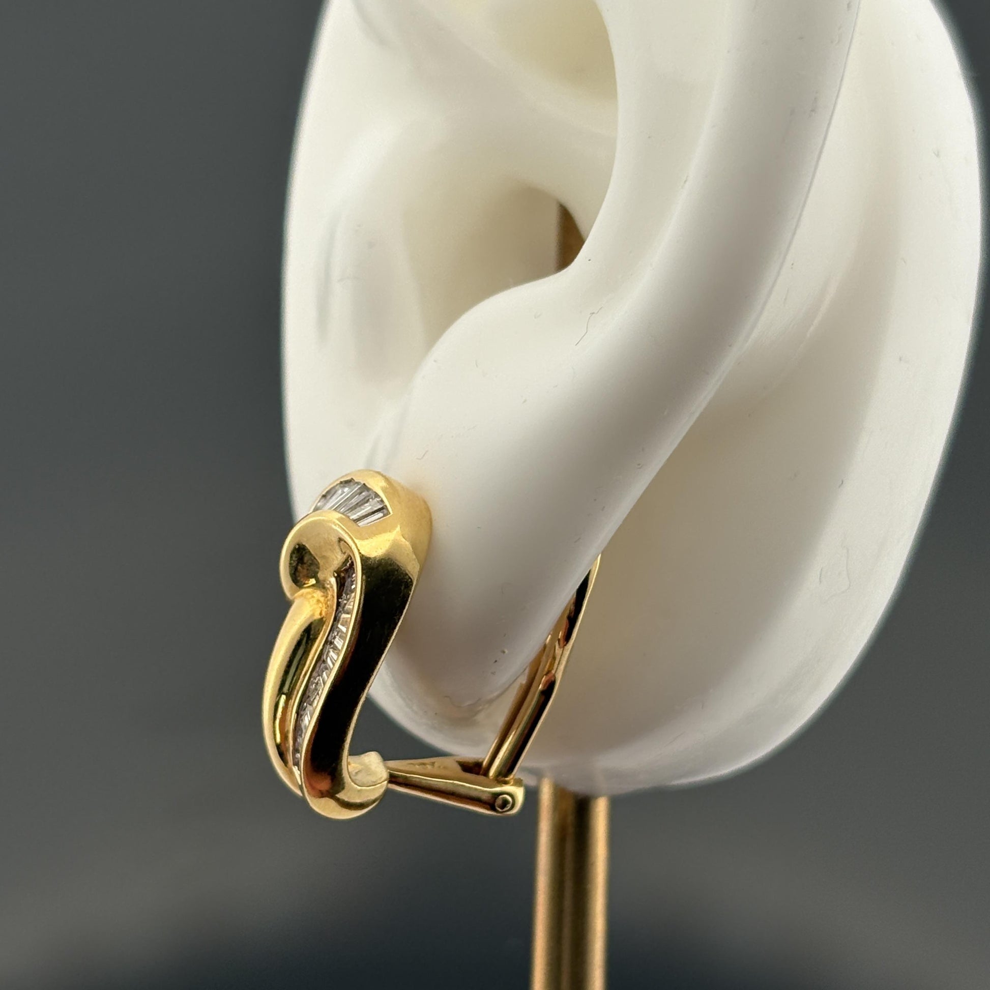 Estate 1.25ctw Diamond Baguette Channel-Set 18k Yellow Gold Earrings