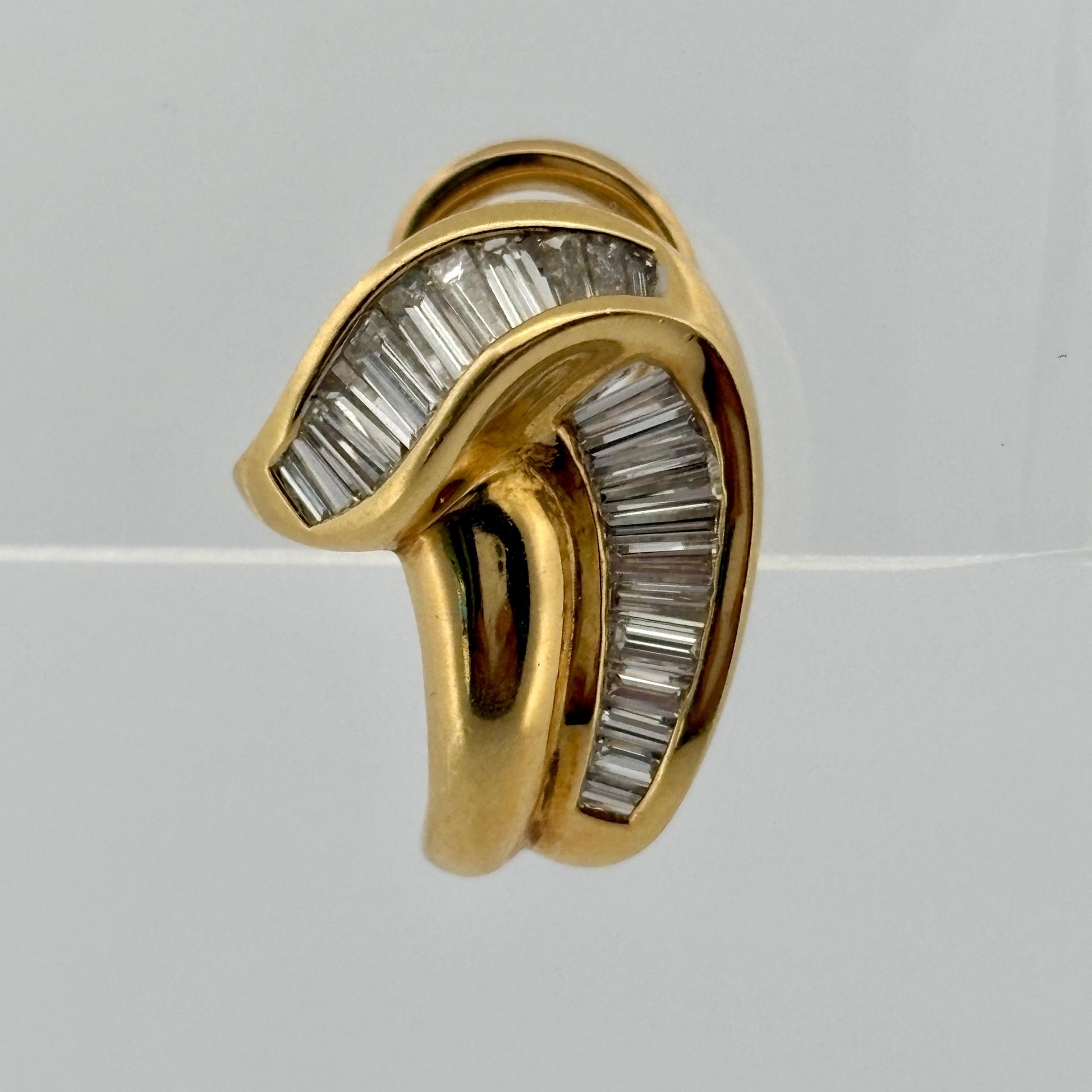 Estate 1.25ctw Diamond Baguette Channel-Set 18k Yellow Gold Earrings
