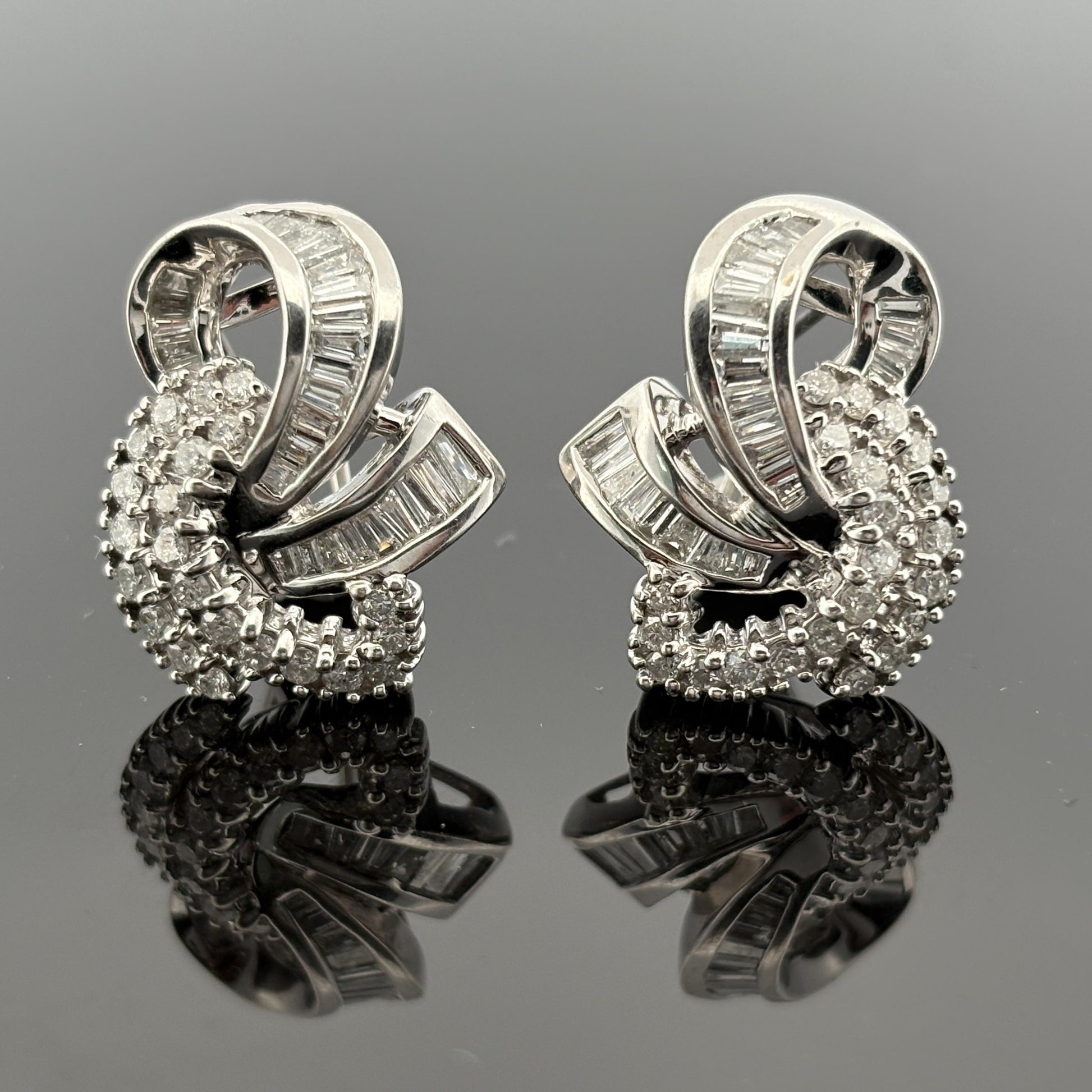 Vintage 14k White Gold Diamond Earrings 3.34ctw