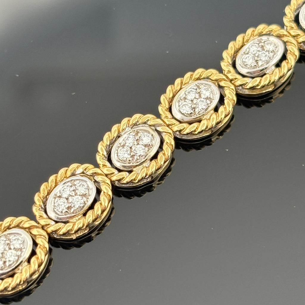 Vintage Rope Motif Diamond Link Bracelet 18k 1.48ctw