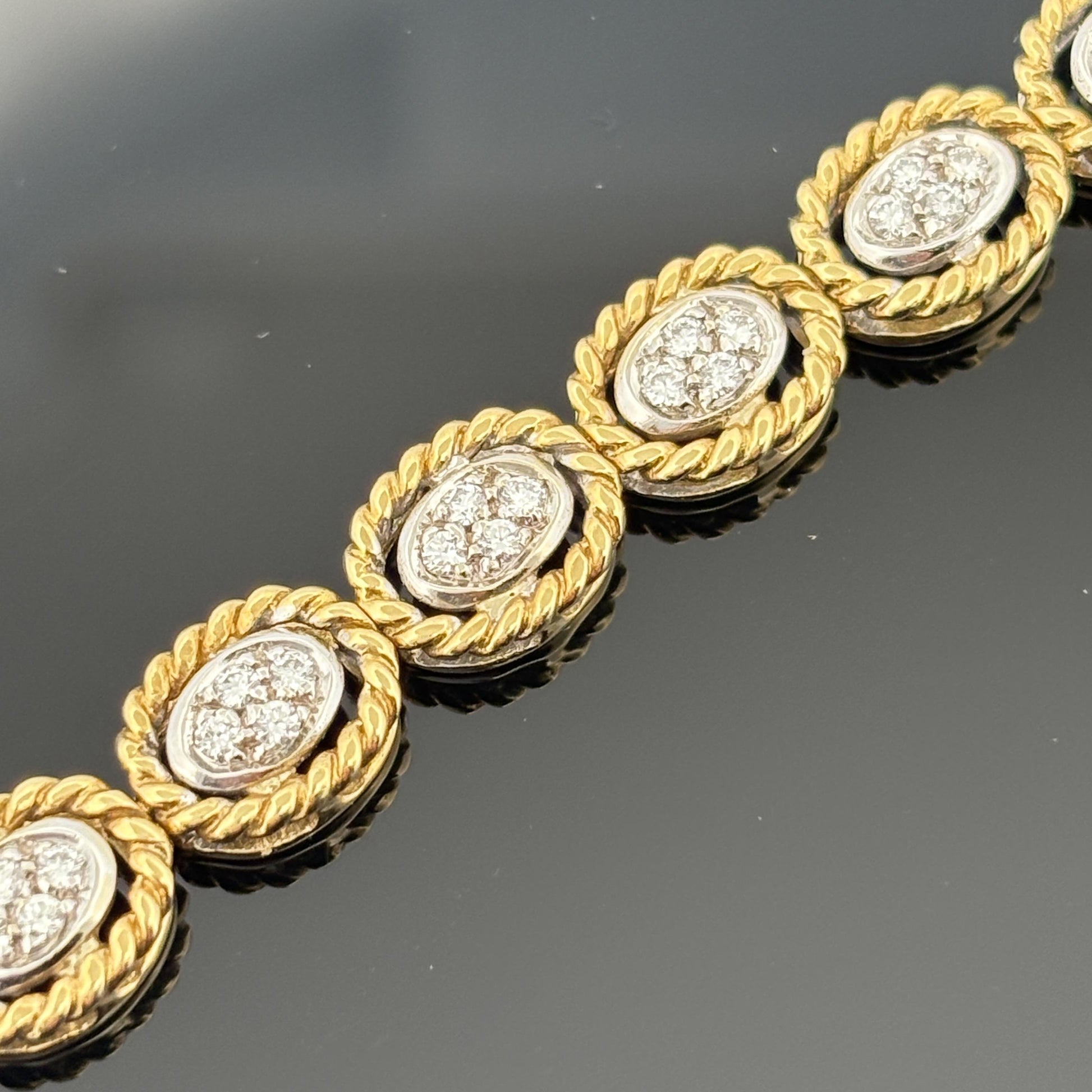 Vintage Rope Motif Diamond Link Bracelet 18k 1.48ctw