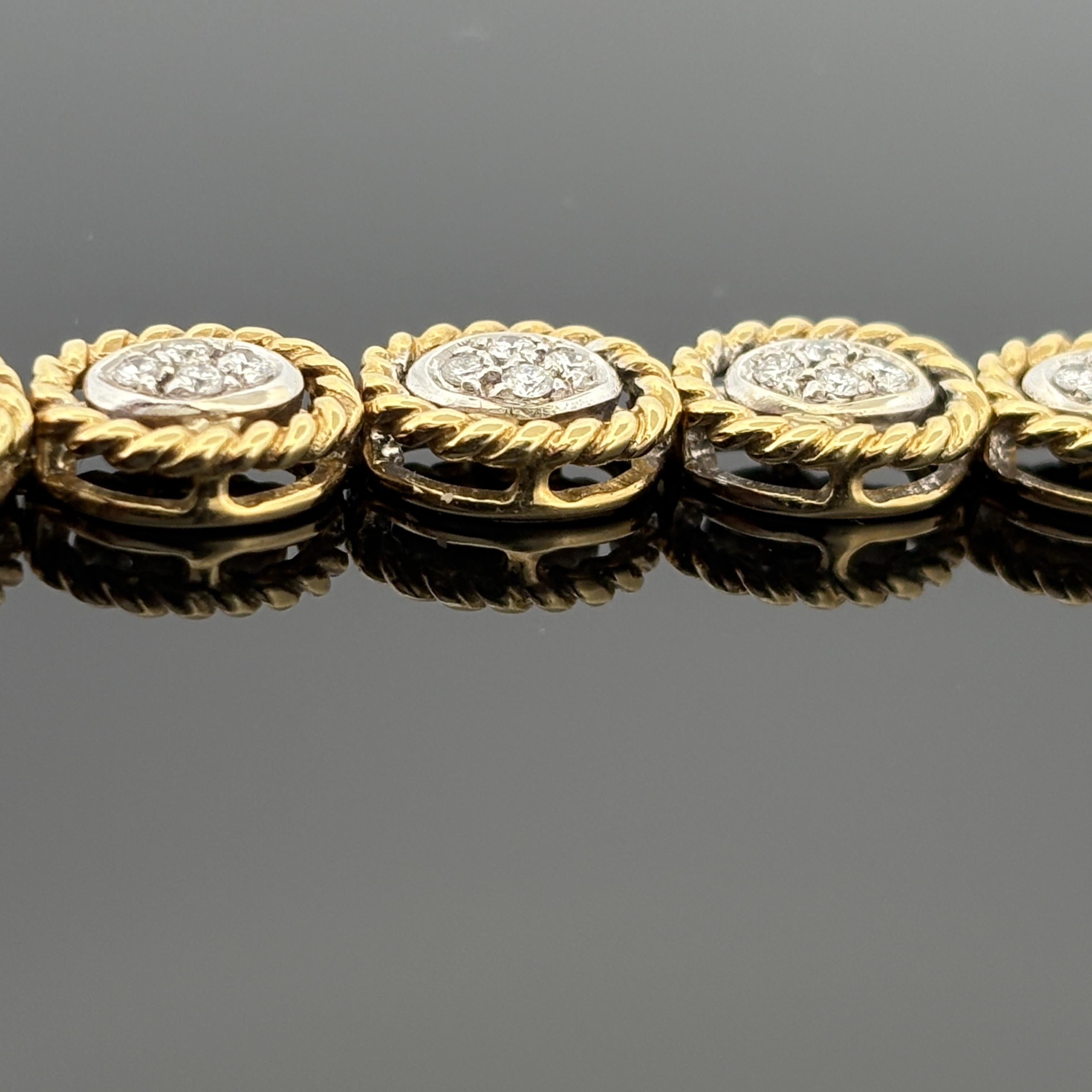 Vintage Rope Motif Diamond Link Bracelet 18k 1.48ctw