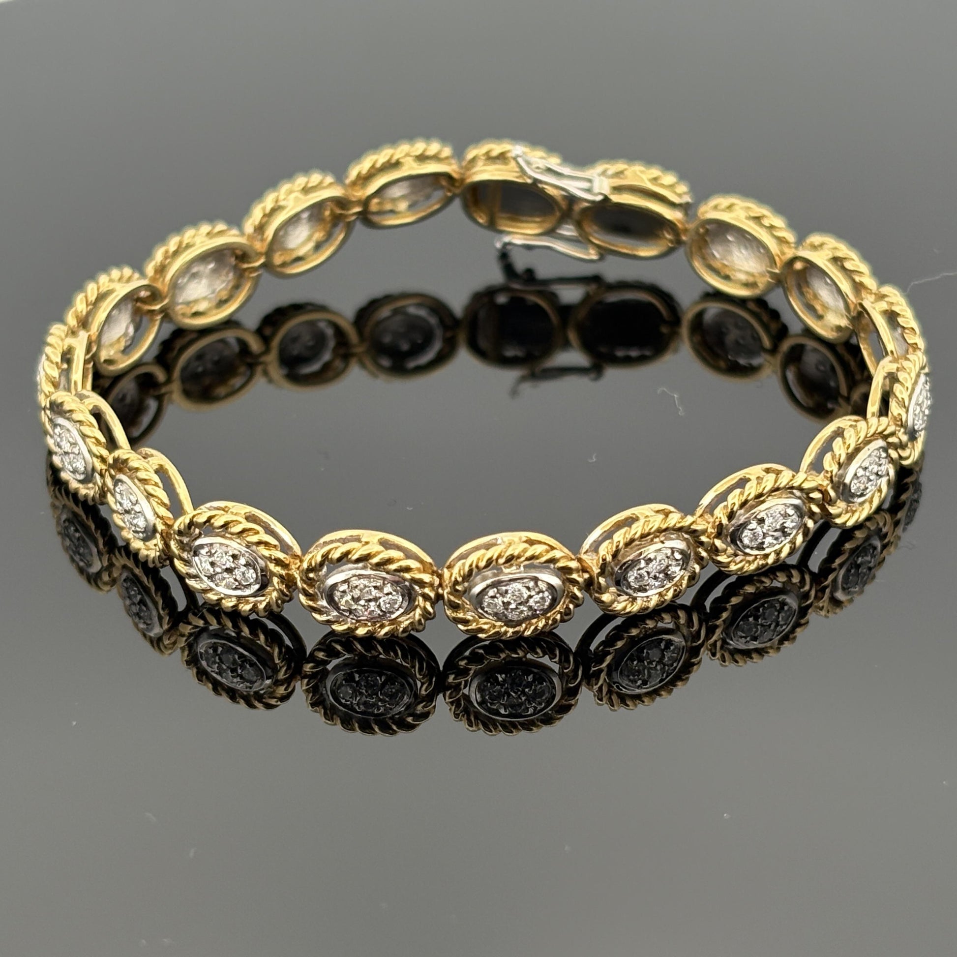 Vintage Rope Motif Diamond Link Bracelet 18k 1.48ctw