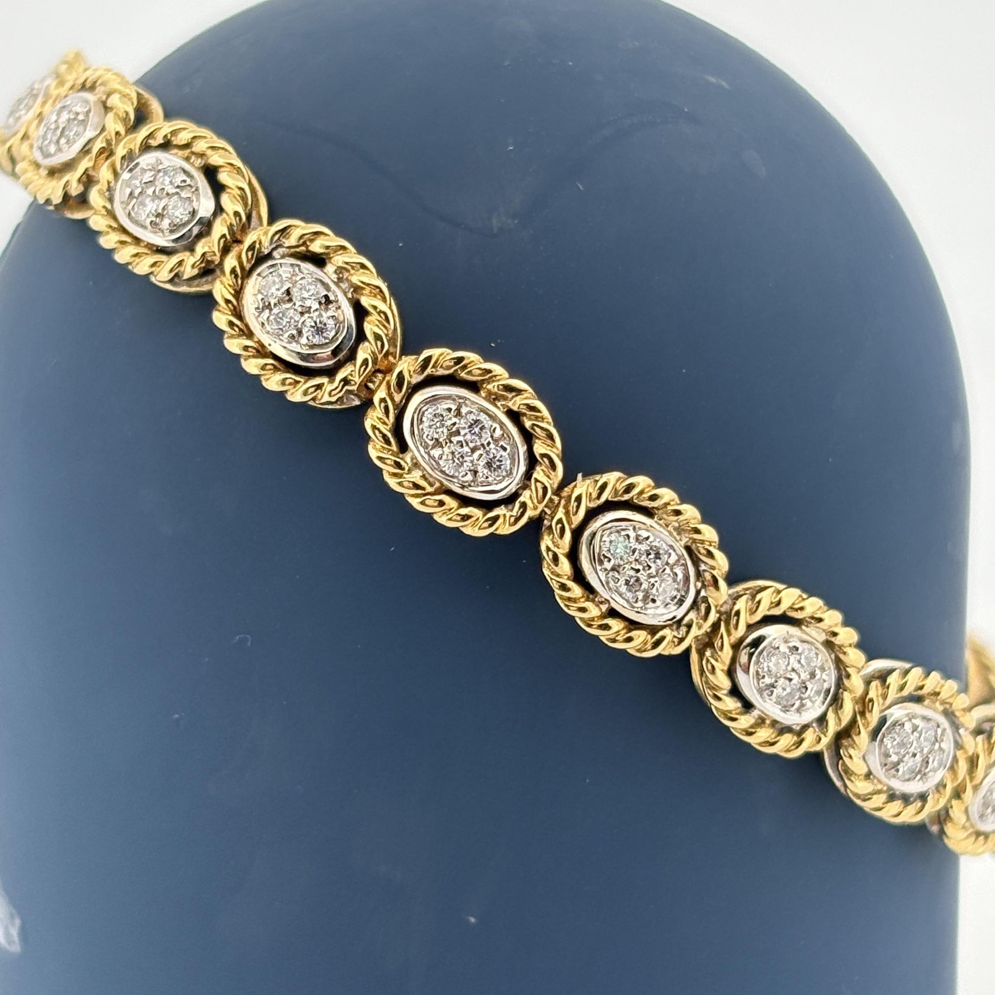 Vintage Rope Motif Diamond Link Bracelet 18k 1.48ctw
