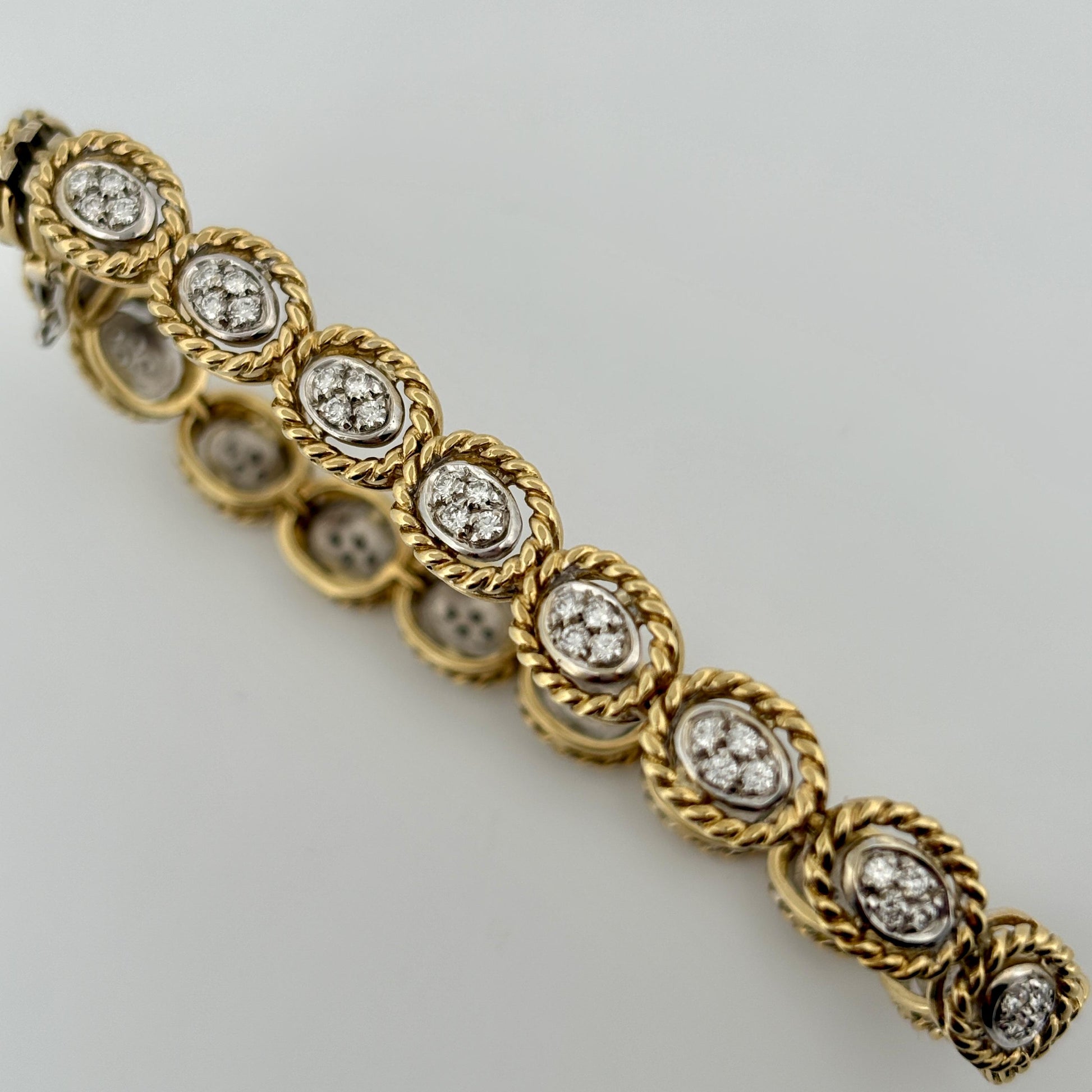 Vintage Rope Motif Diamond Link Bracelet 18k 1.48ctw