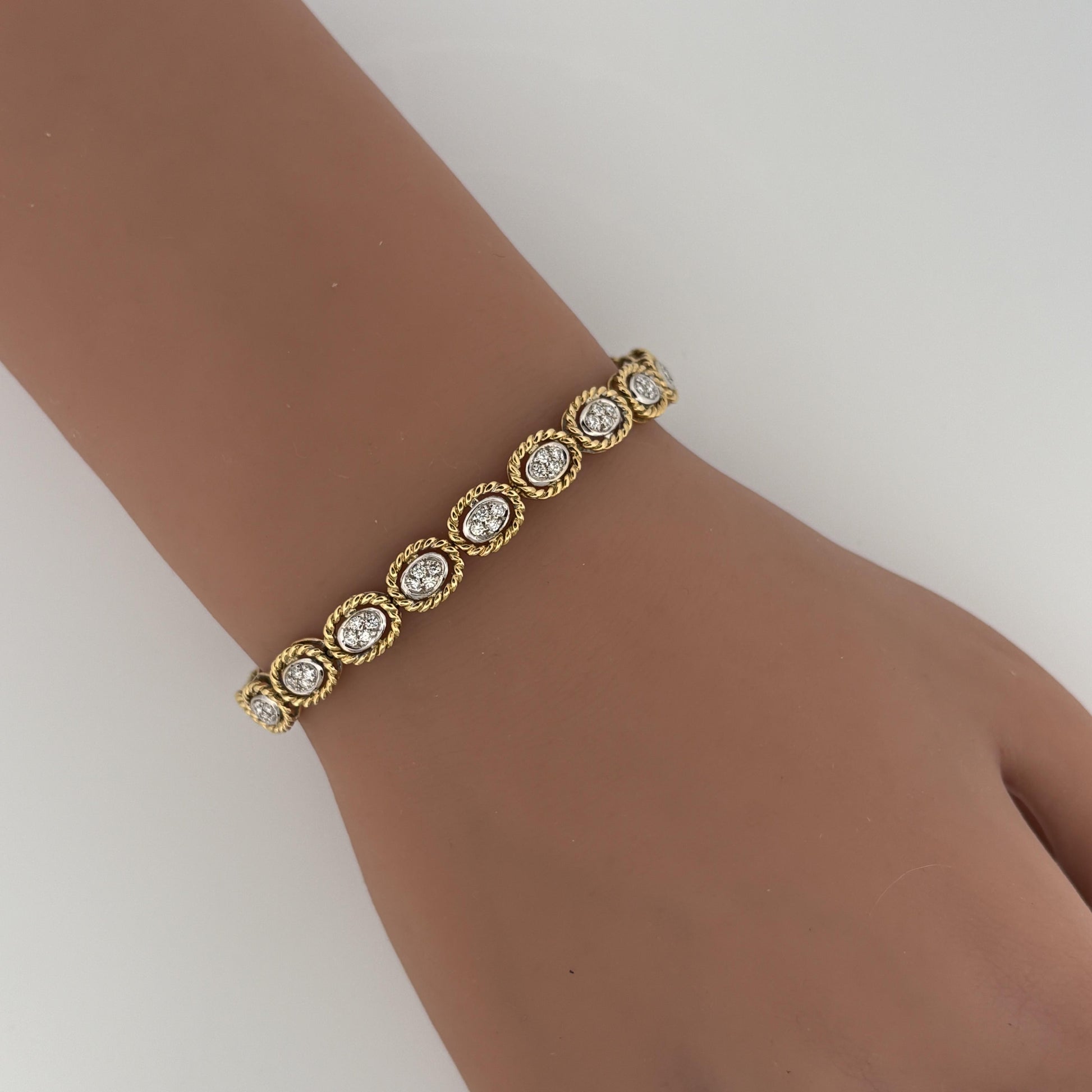 Vintage Rope Motif Diamond Link Bracelet 18k 1.48ctw