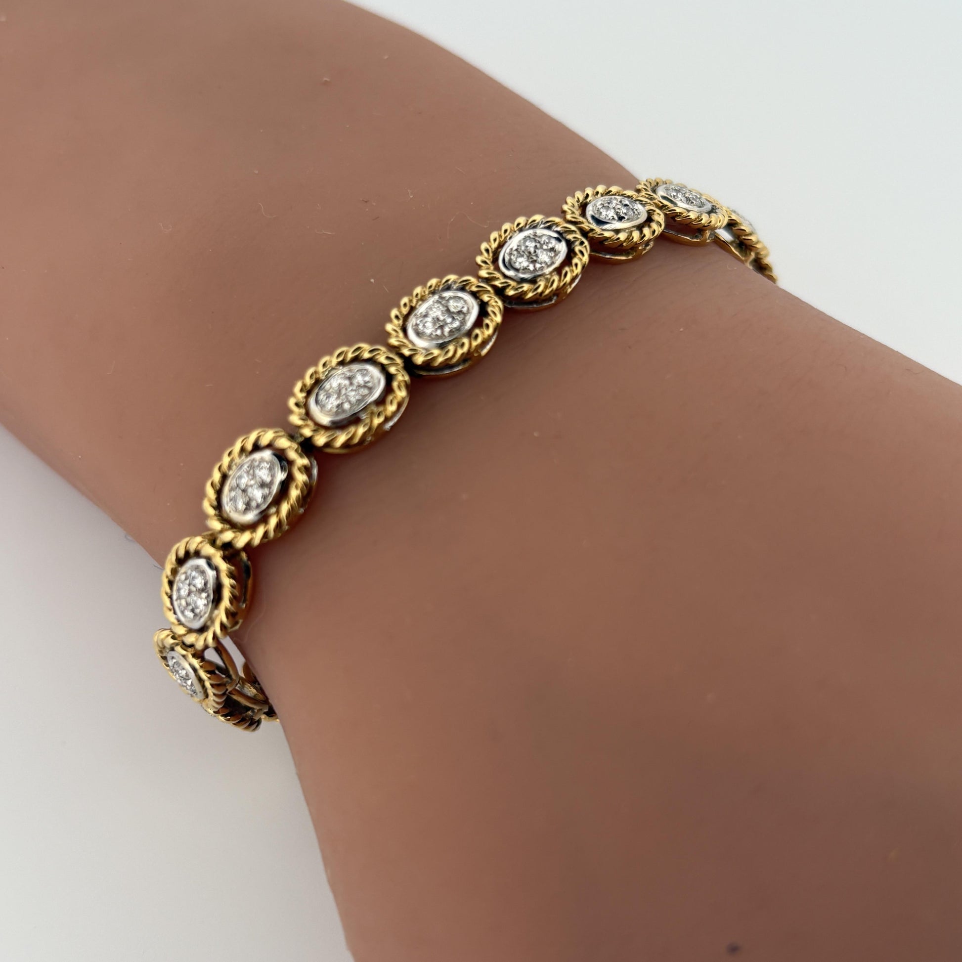 Vintage Rope Motif Diamond Link Bracelet 18k 1.48ctw