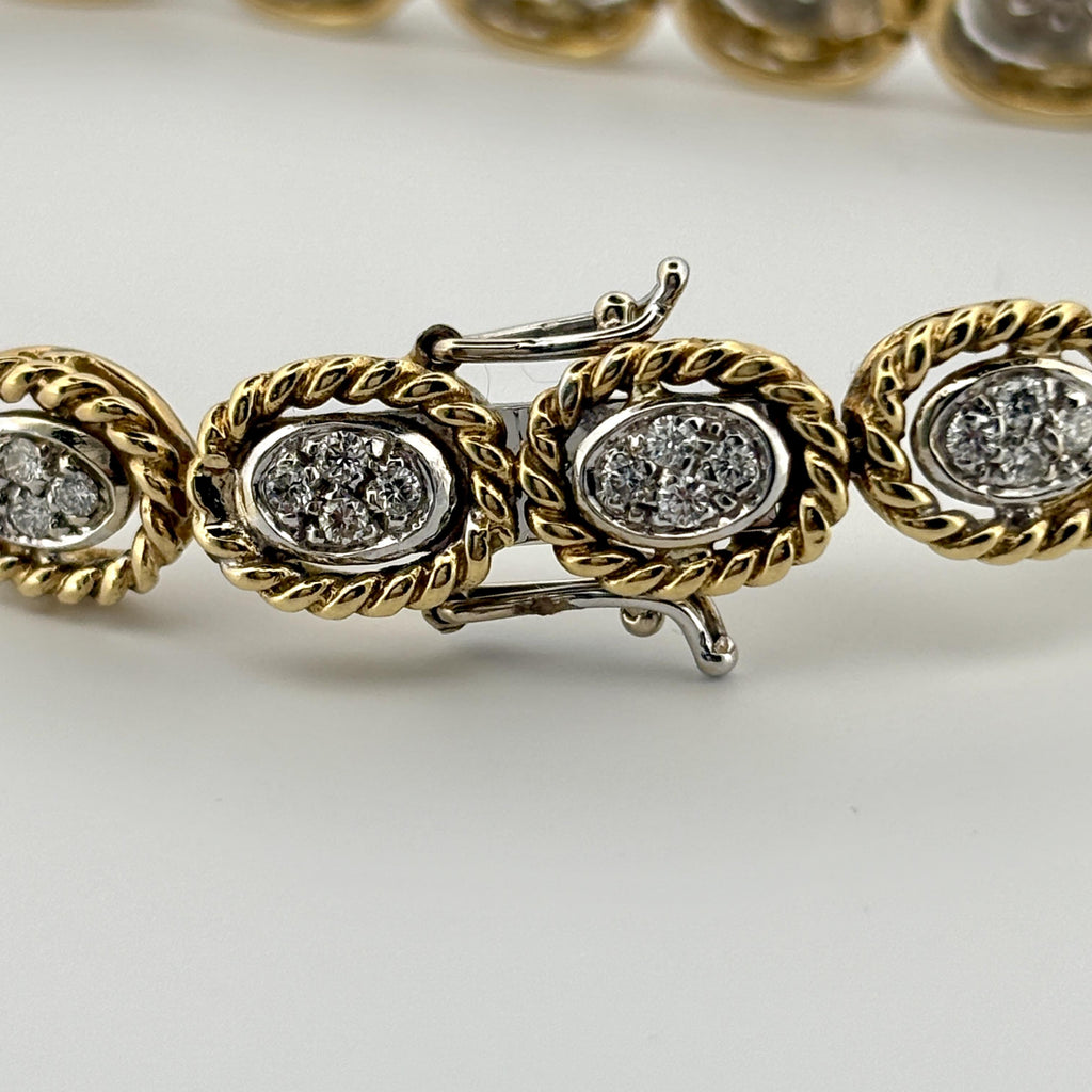 Vintage Rope Motif Diamond Link Bracelet 18k 1.48ctw