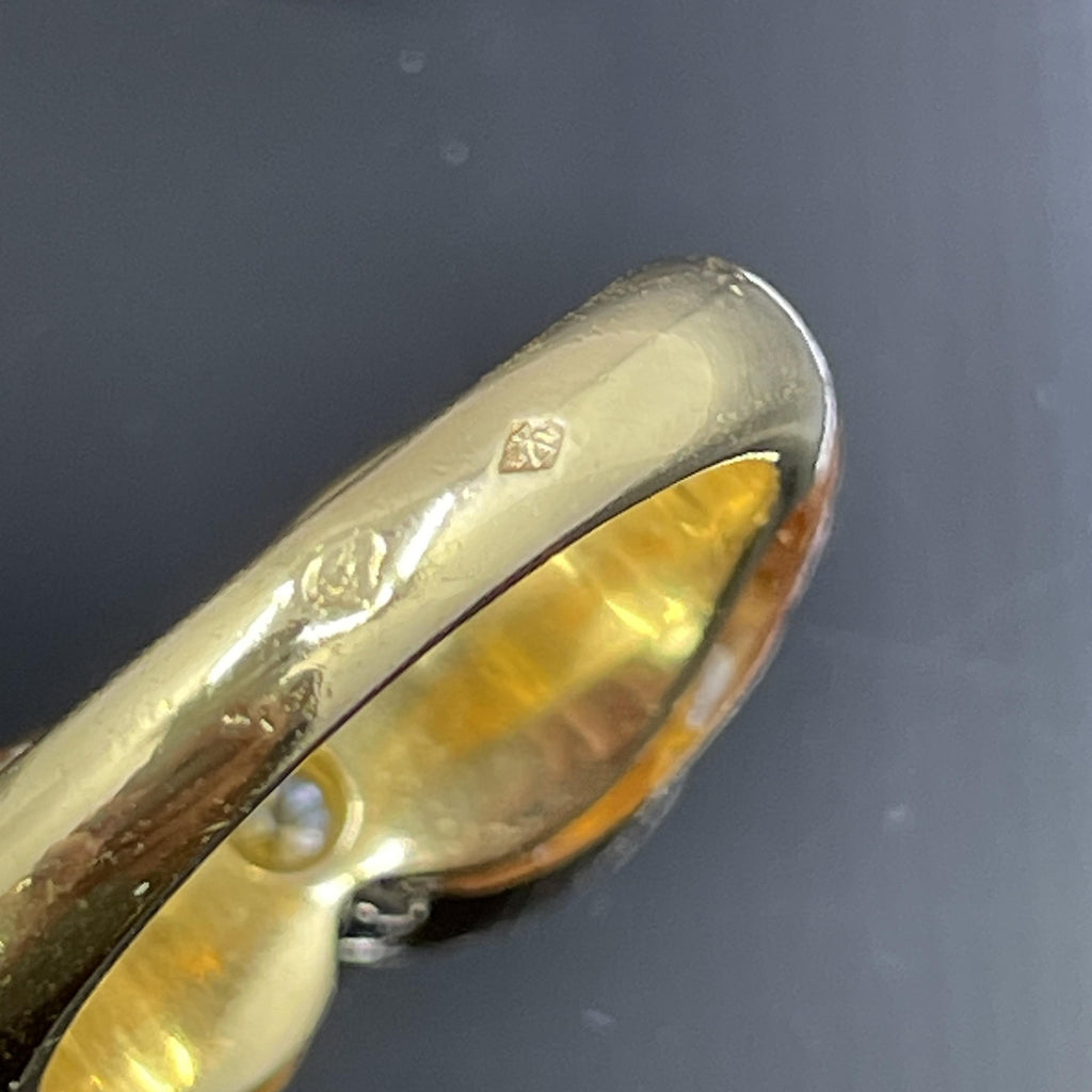 Vintage French Diamond & Carved Citrine 18k Yellow Gold Ring