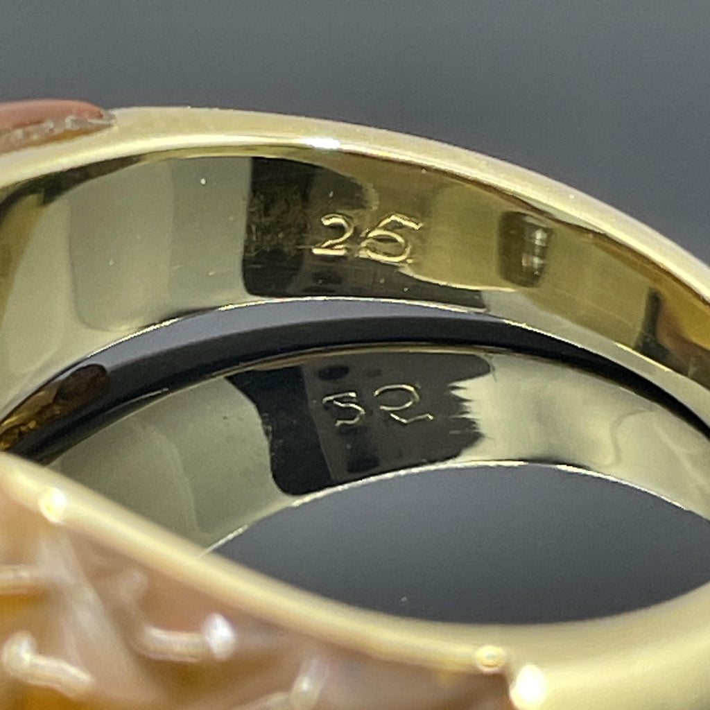 Vintage French Diamond & Carved Citrine 18k Yellow Gold Ring