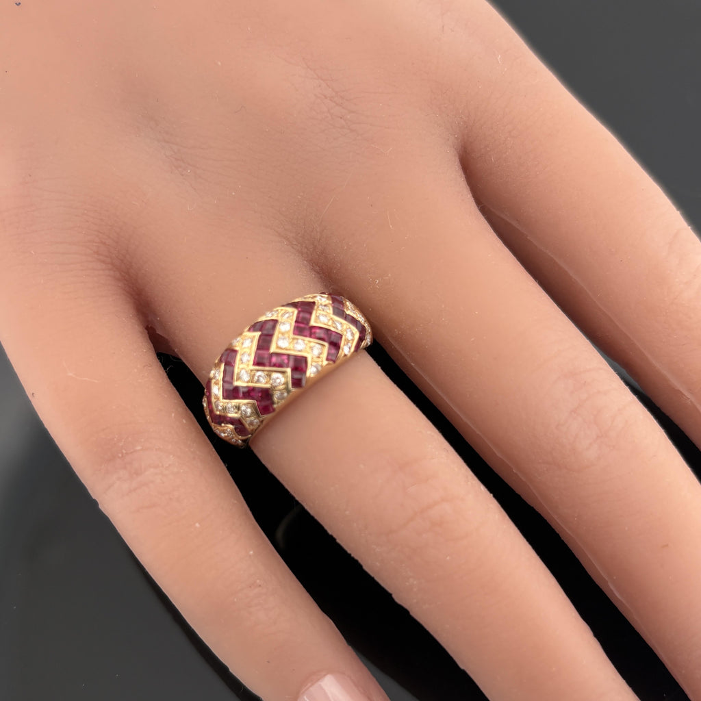 Ruby & Diamond Zig Zag Band 18k Yellow Gold 1.99ctw