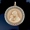 Vintage Large Blessed Virgin Mary Pendant 18k Yellow Gold - 36mm