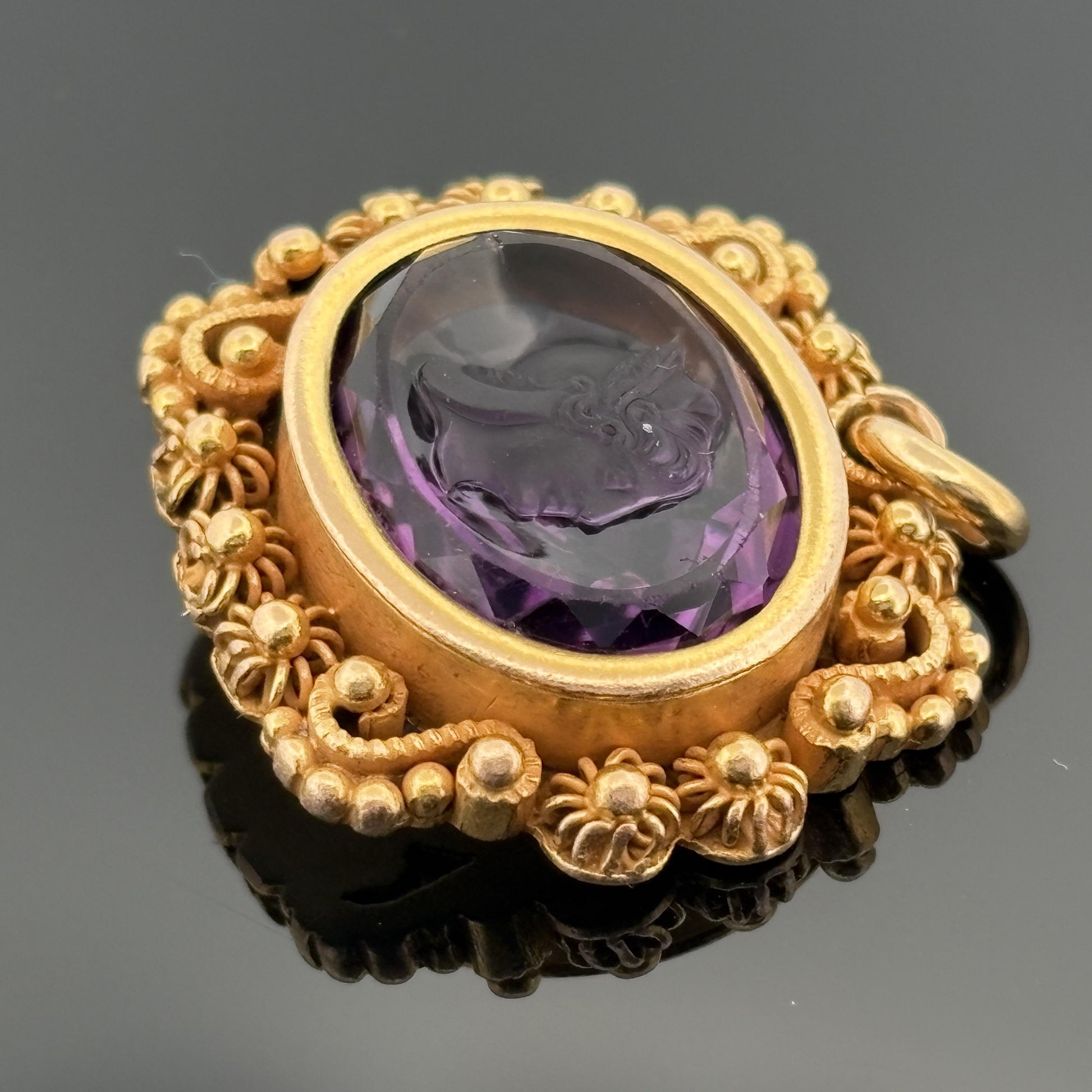 Antique Victorian Amethyst Mercury Cameo Pendant 14k Yellow Gold