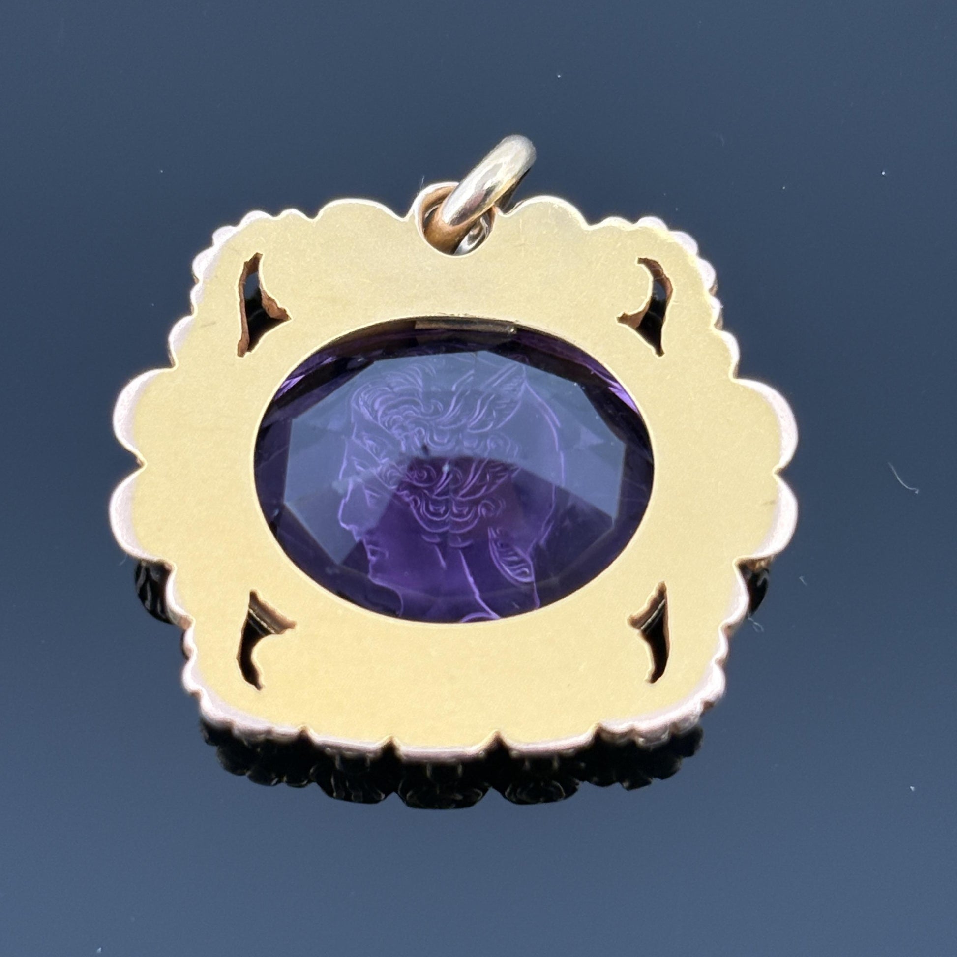 Antique Victorian Amethyst Mercury Cameo Pendant 14k Yellow Gold
