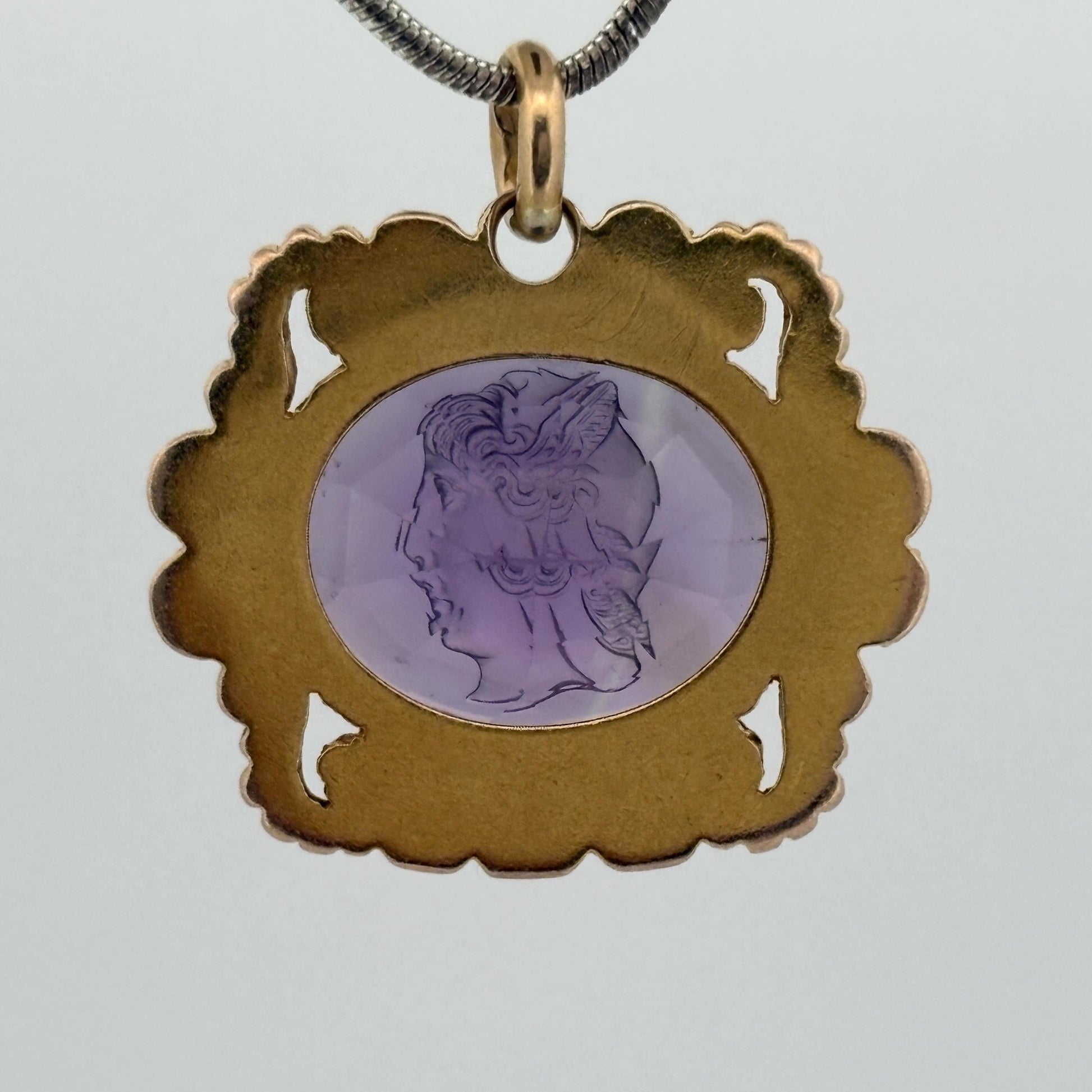 Antique Victorian Amethyst Mercury Cameo Pendant 14k Yellow Gold