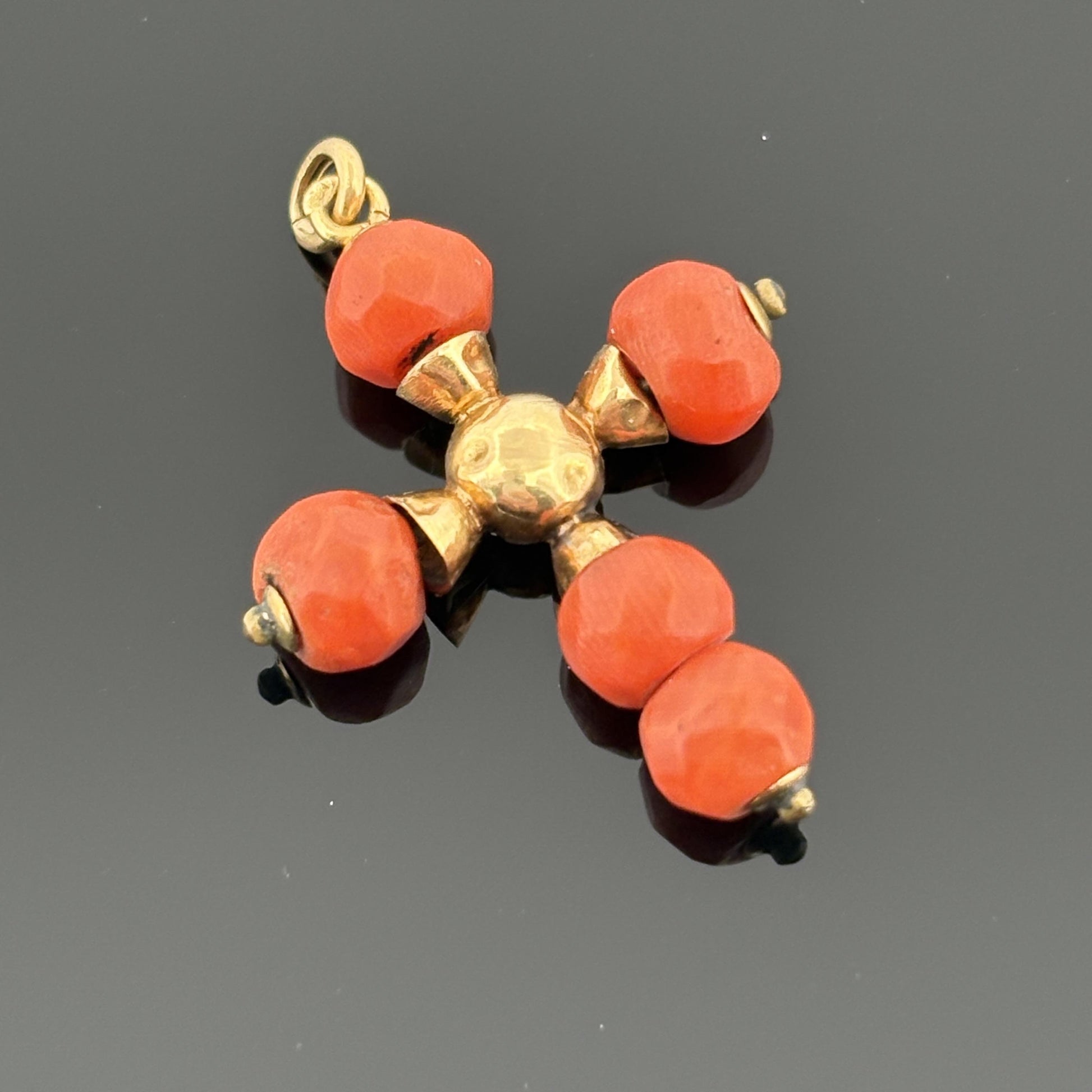 Vintage Natural Coral Cross in 14k Yellow Gold
