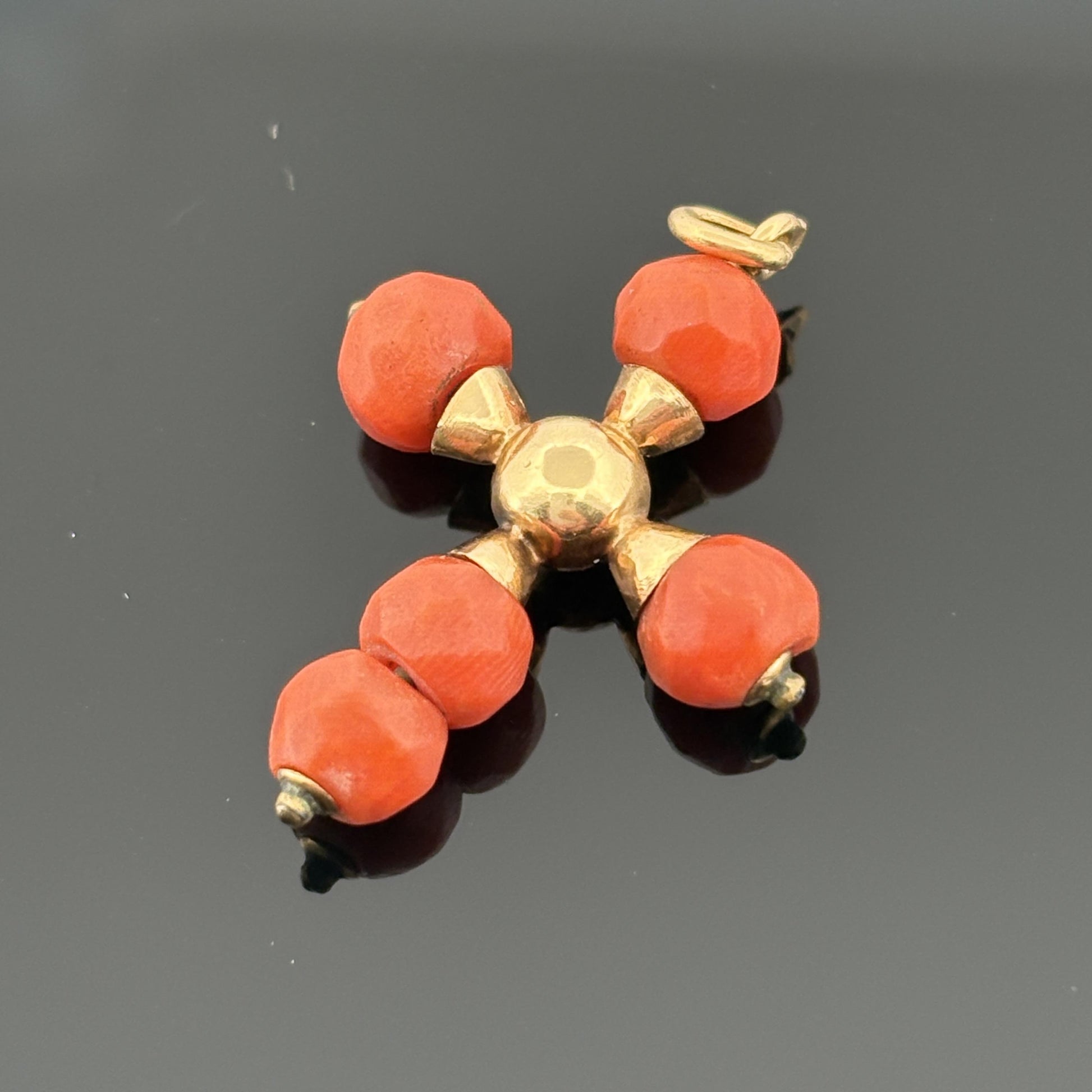 Vintage Natural Coral Cross in 14k Yellow Gold