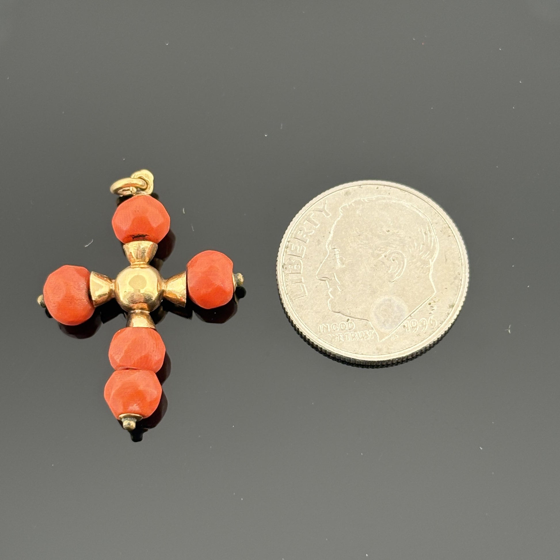 Vintage Natural Coral Cross in 14k Yellow Gold
