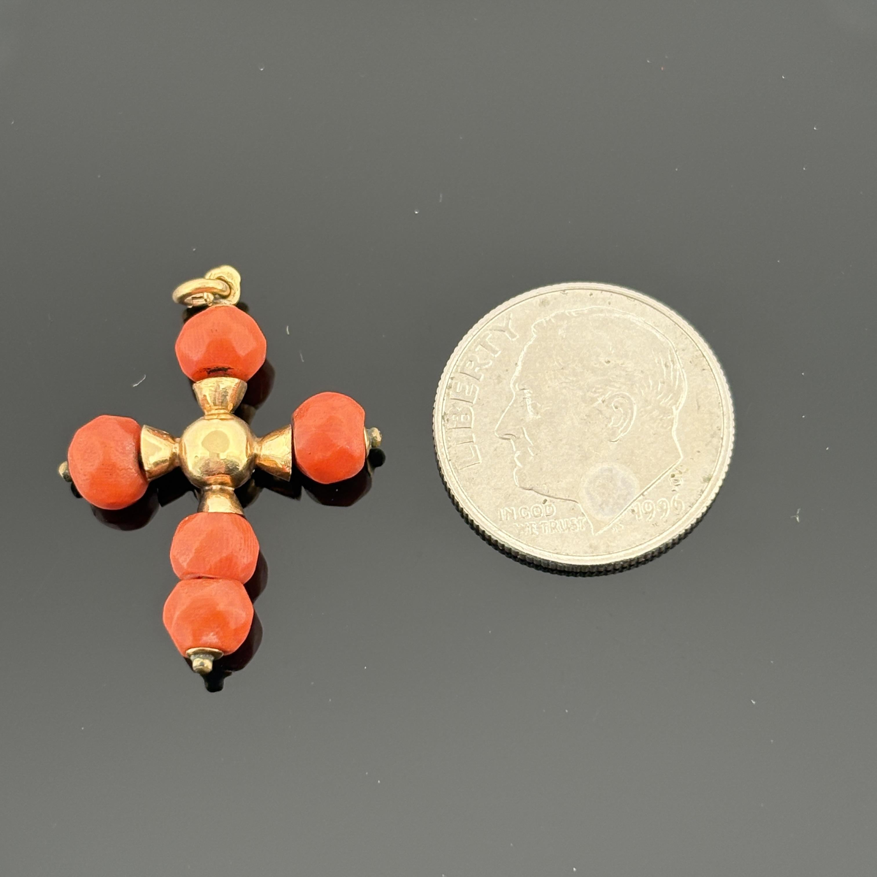 Vintage Natural Coral Cross in 14k Yellow Gold