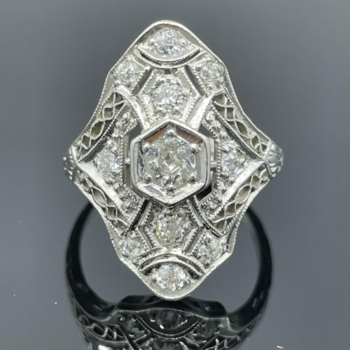 Antique Edwardian Platinum Filigree Diamond Ring