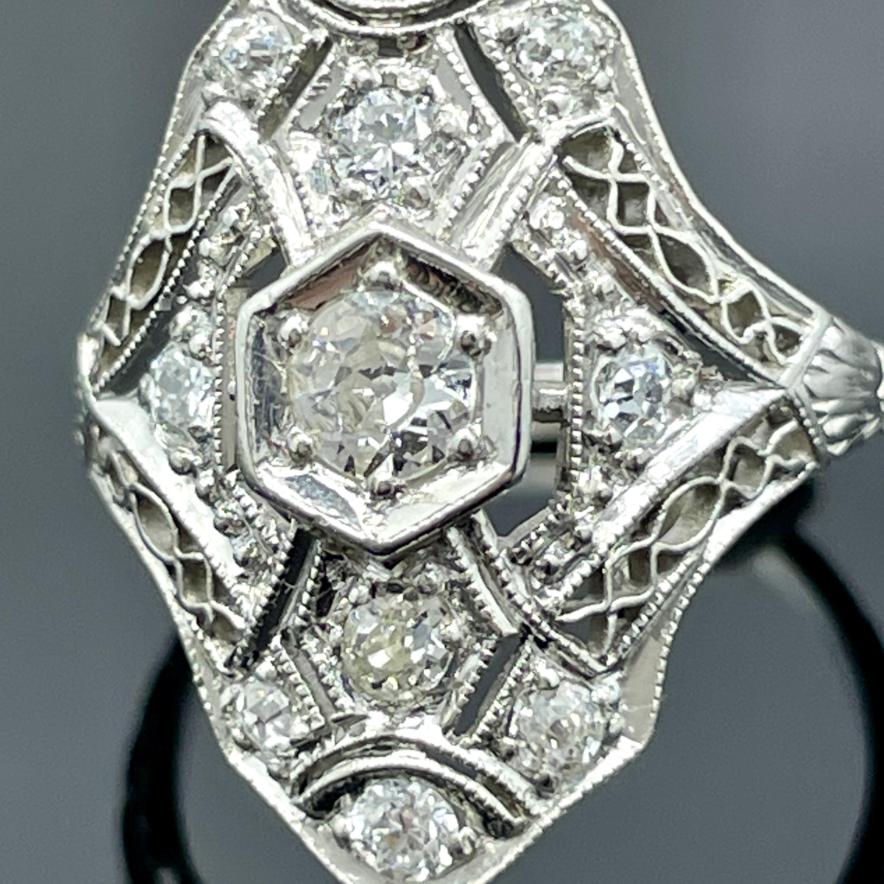 Antique Edwardian Platinum Filigree Diamond Ring