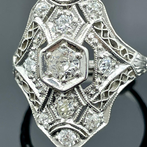 Antique Edwardian Platinum Filigree Diamond Ring
