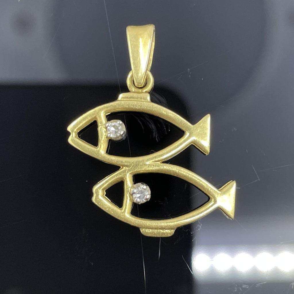 Vintage Pisces Diamond & 18k Yellow Gold Pendant - Italy
