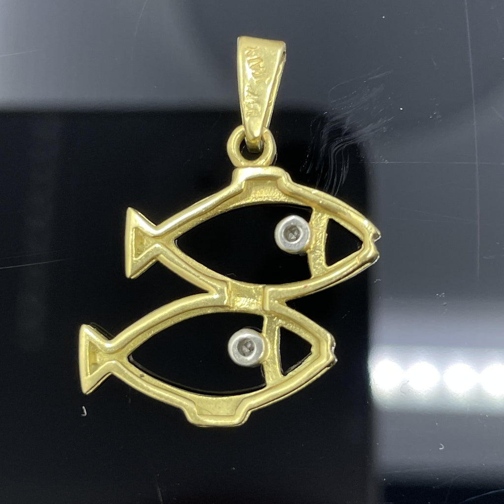 Vintage Pisces Diamond & 18k Yellow Gold Pendant - Italy