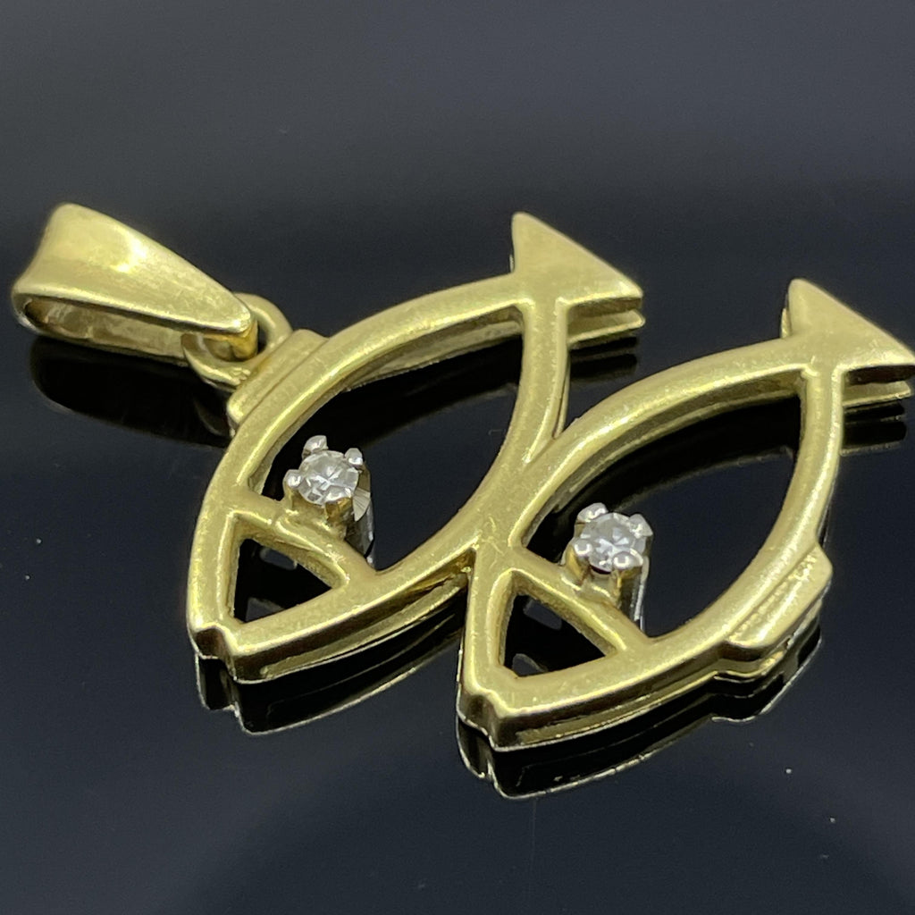 Vintage Pisces Diamond & 18k Yellow Gold Pendant - Italy