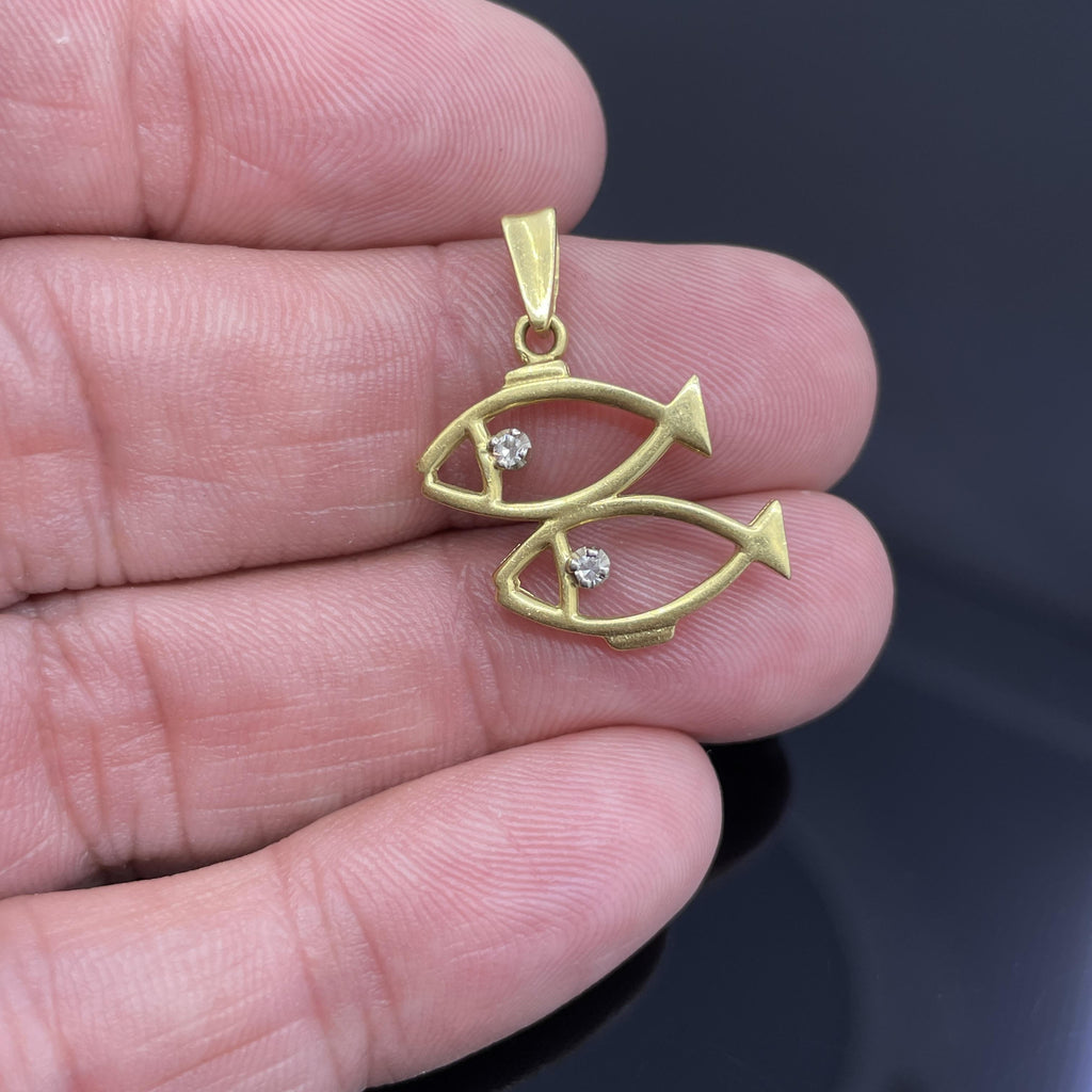 Vintage Pisces Diamond & 18k Yellow Gold Pendant - Italy