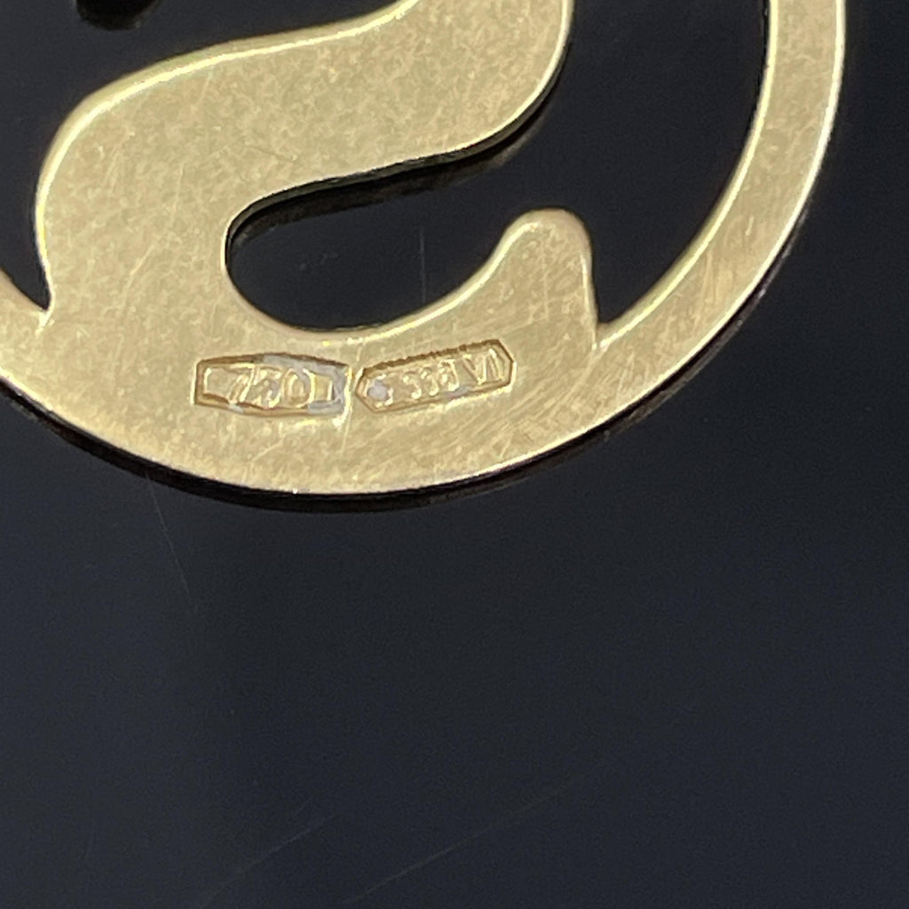 Vintage Letter S Initial Circle Pendant in 18k Yellow Gold - 17mm -  Italy
