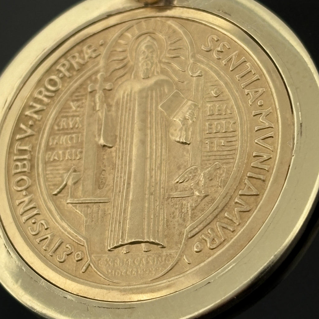 Large St. Benedict Medal 18k in 14k Frame - 30.5mm - Italy - 15.3g