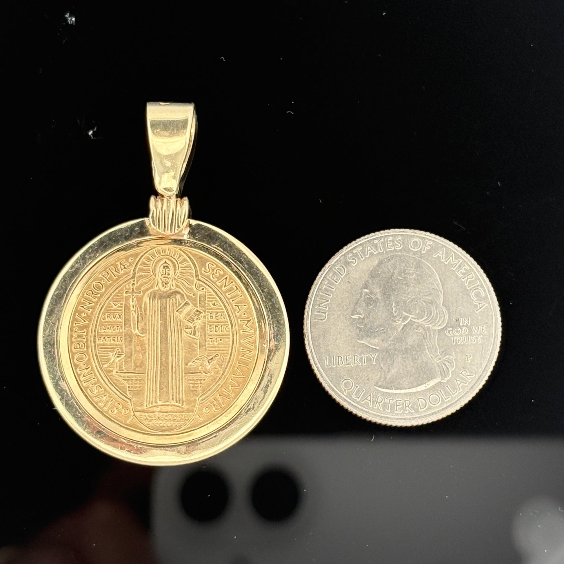 Large St. Benedict Medal 18k in 14k Frame - 30.5mm - Italy - 15.3g