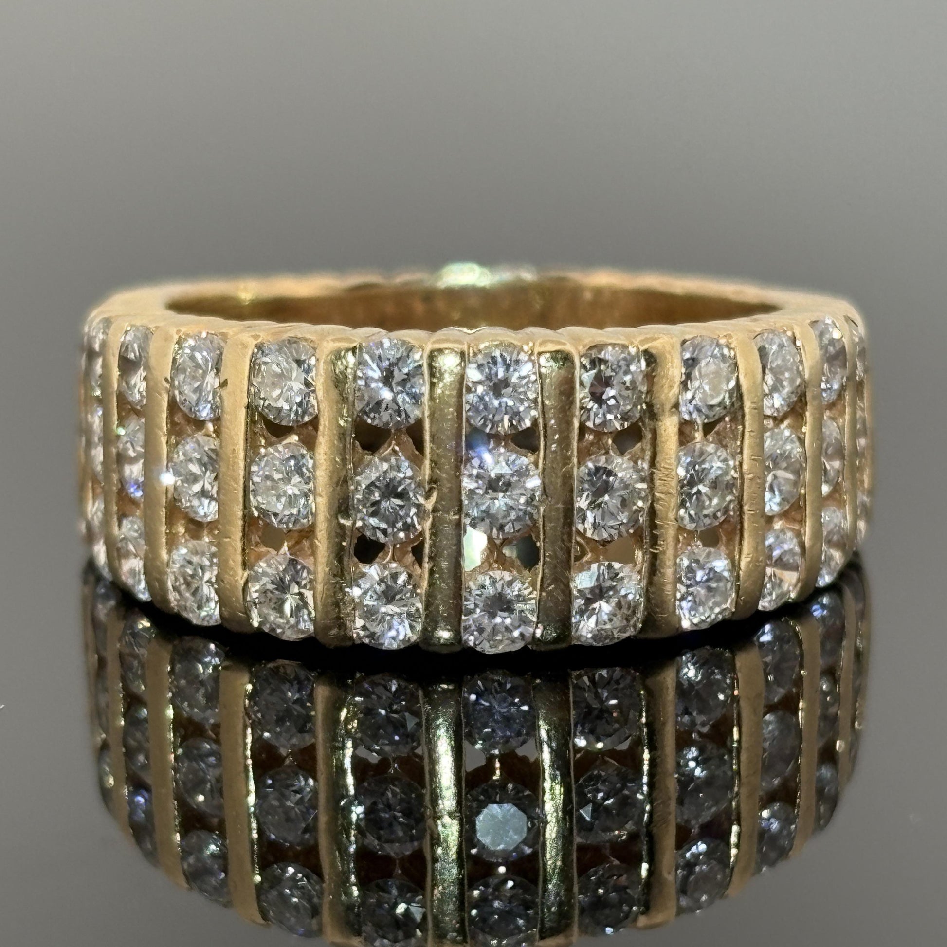 Vintage Hammerman Bros Ribbed Diamond Band, 1.30ctw 14k, ca 1980