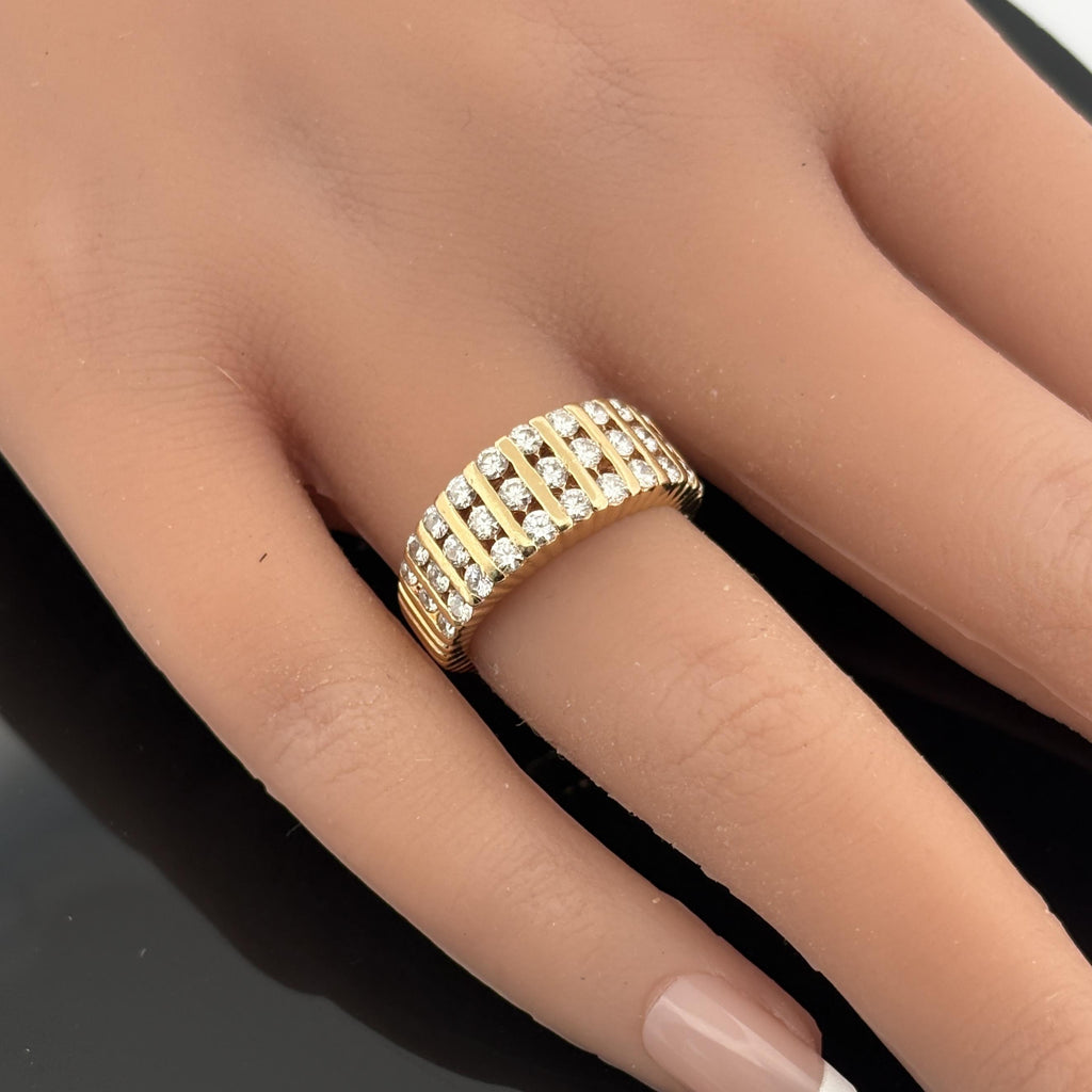 Vintage Hammerman Bros Ribbed Diamond Band, 1.30ctw 14k, ca 1980