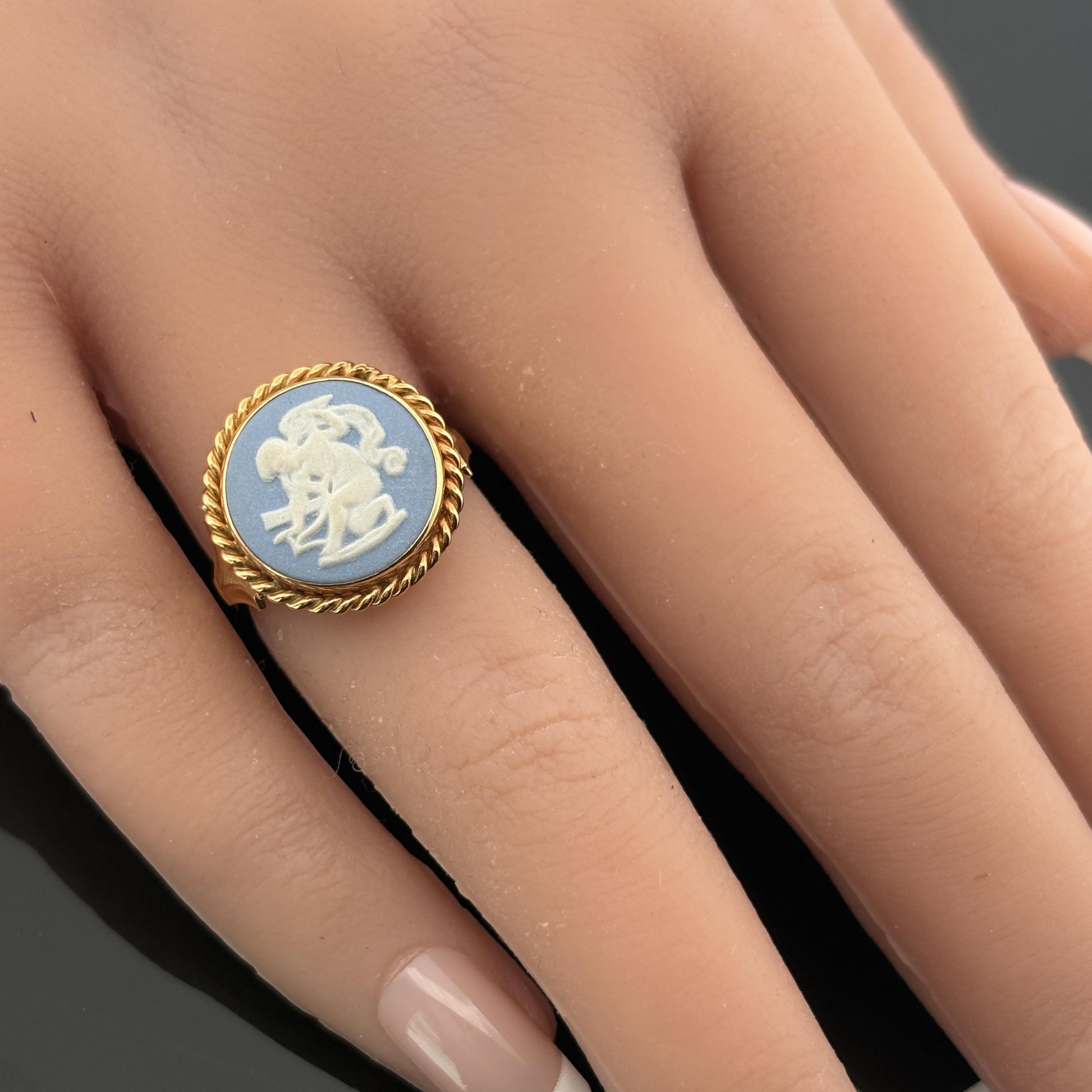 Vintage Wedgwood Jasperware Cameo Ring, 14k Yellow Gold