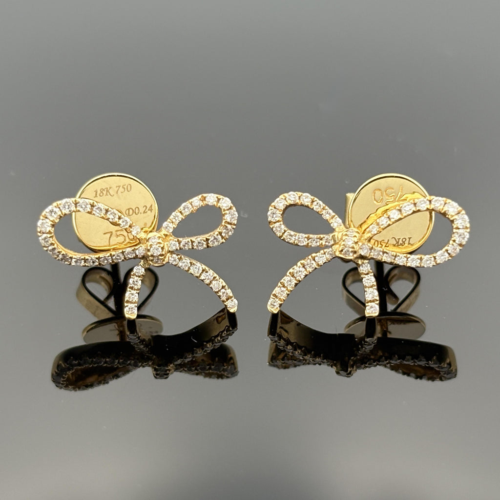 Estate Bow Diamond Earrings 0.24ctw 18k Yellow Gold