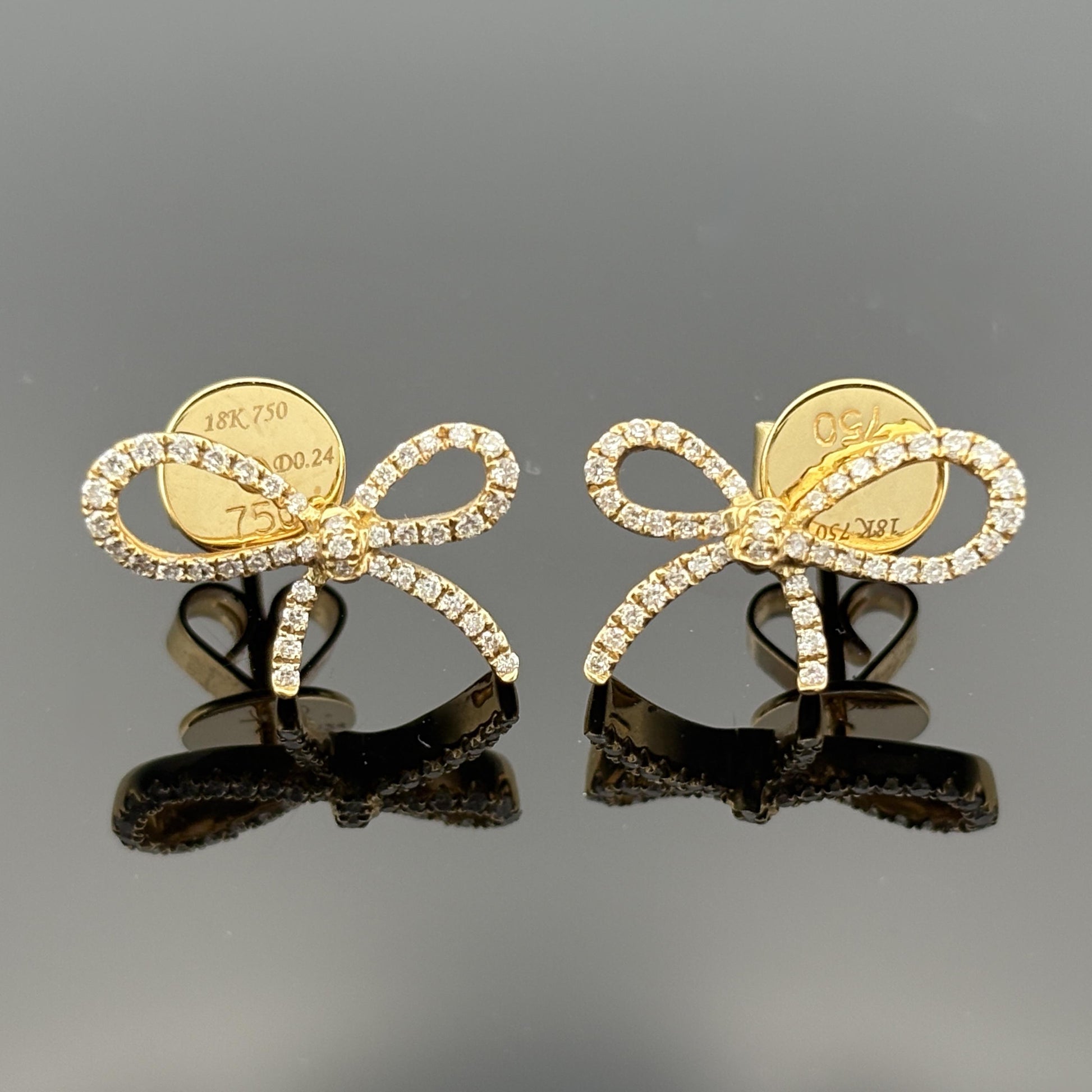 Estate Bow Diamond Earrings 0.24ctw 18k Yellow Gold
