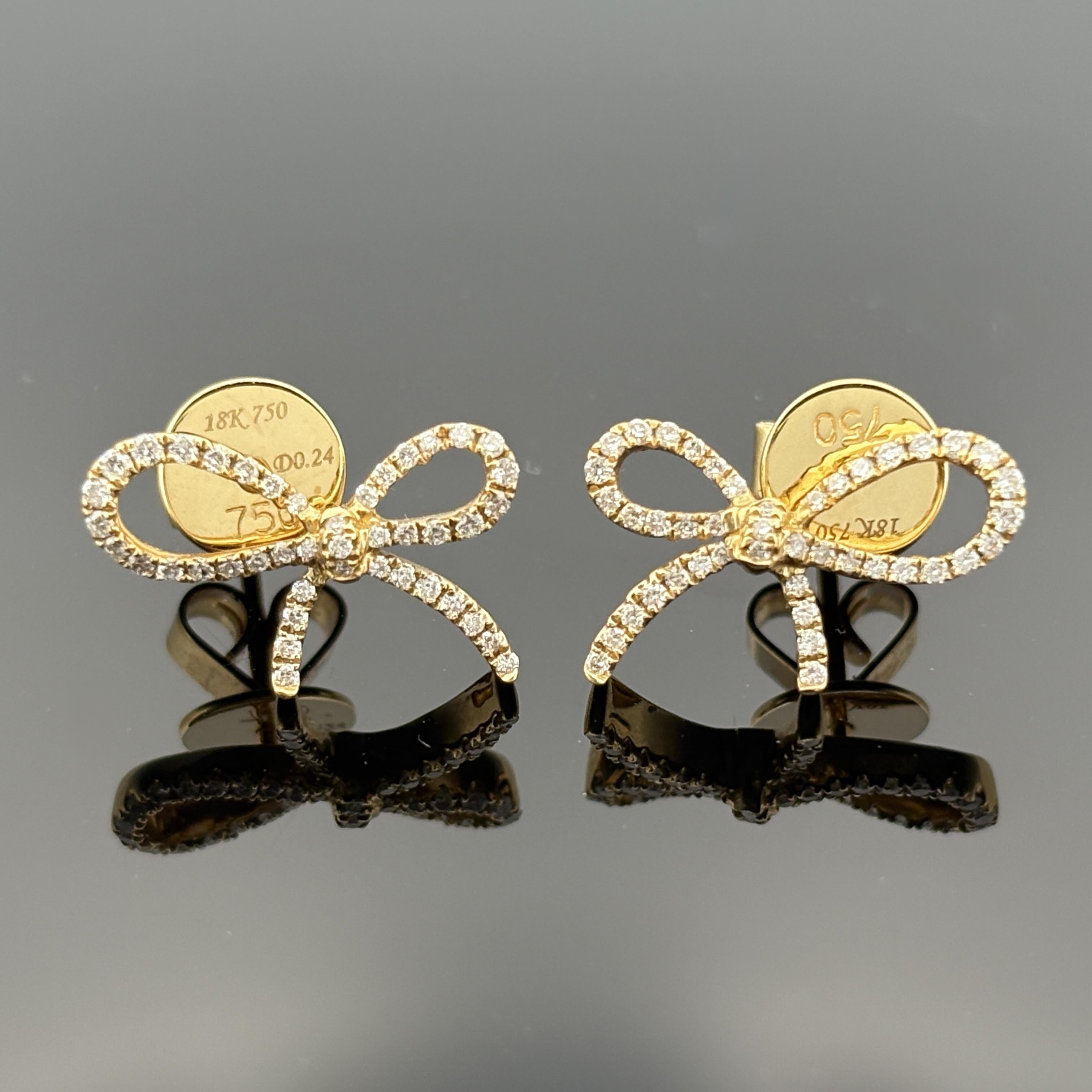 Estate Bow Diamond Earrings 0.24ctw 18k Yellow Gold
