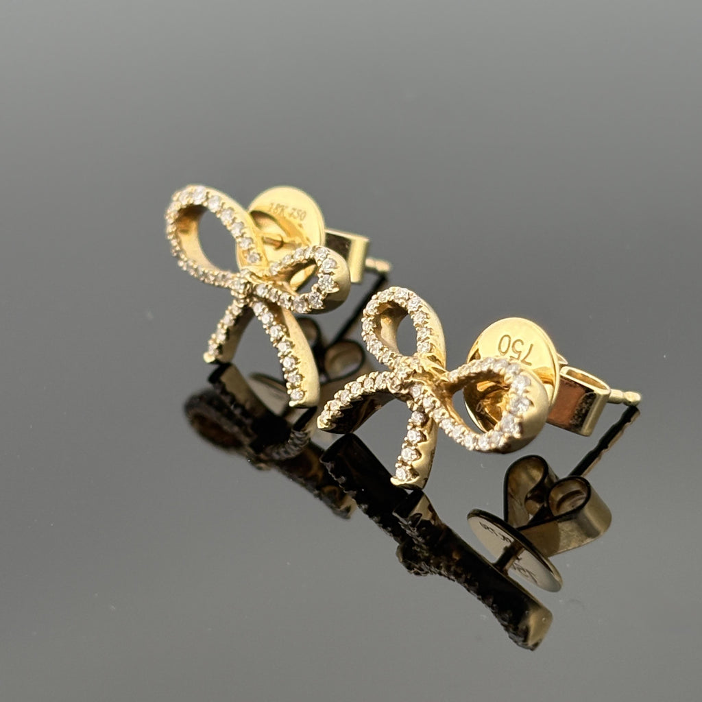 Estate Bow Diamond Earrings 0.24ctw 18k Yellow Gold