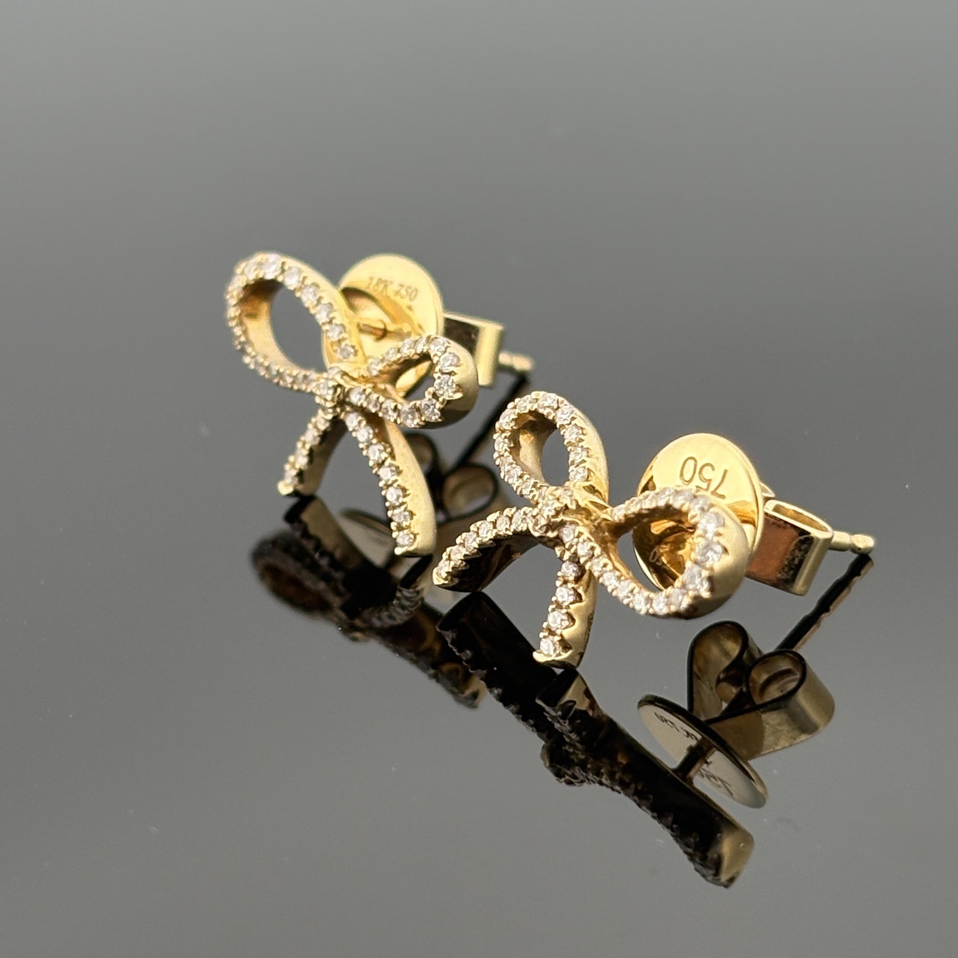 Estate Bow Diamond Earrings 0.24ctw 18k Yellow Gold