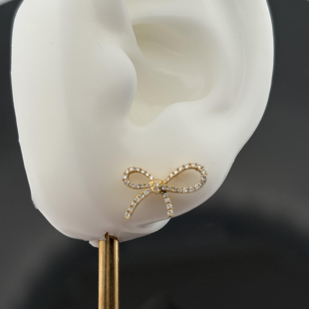 Estate Bow Diamond Earrings 0.24ctw 18k Yellow Gold